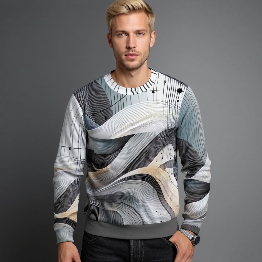 Men's Abstract Waves Heavy Fleece Sweatshirt