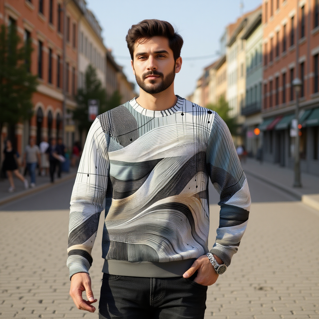 Men's Abstract Waves Heavy Fleece Sweatshirt