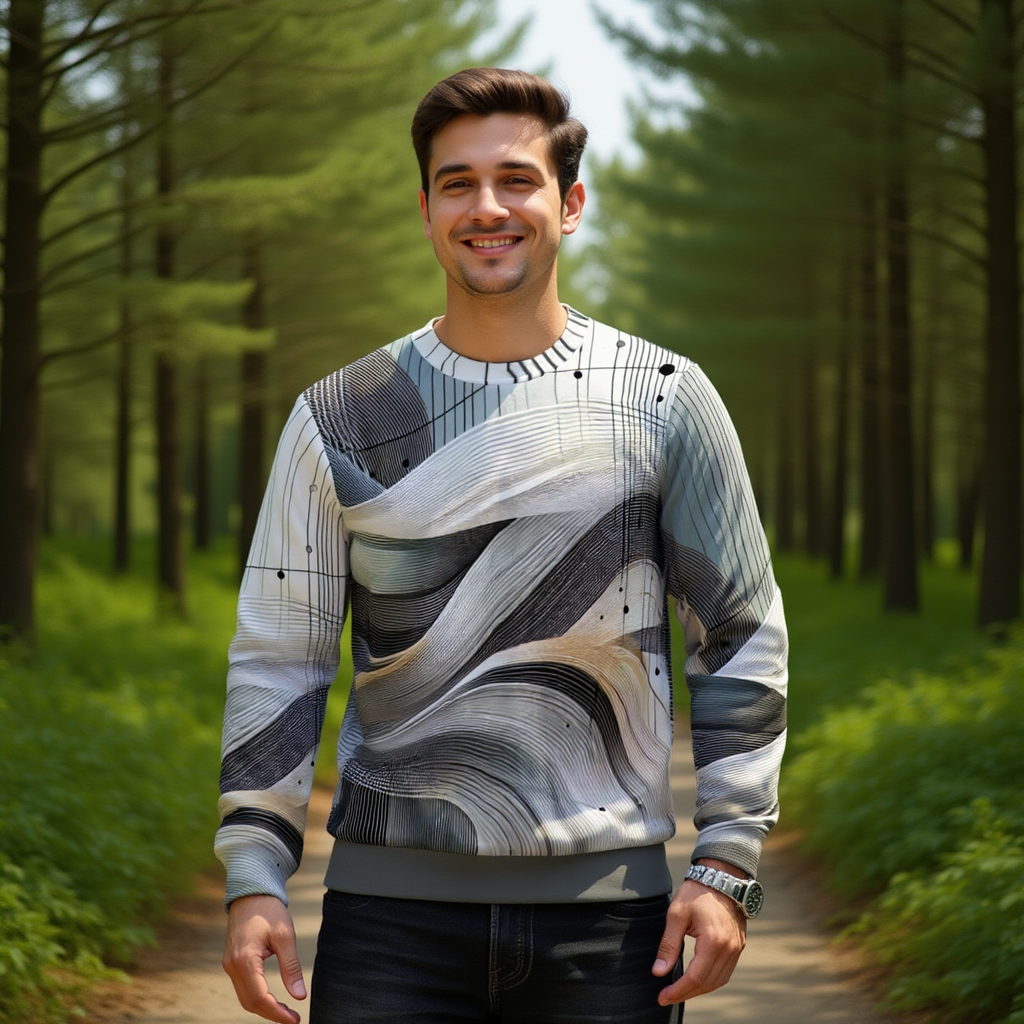 Men's Abstract Waves Heavy Fleece Sweatshirt