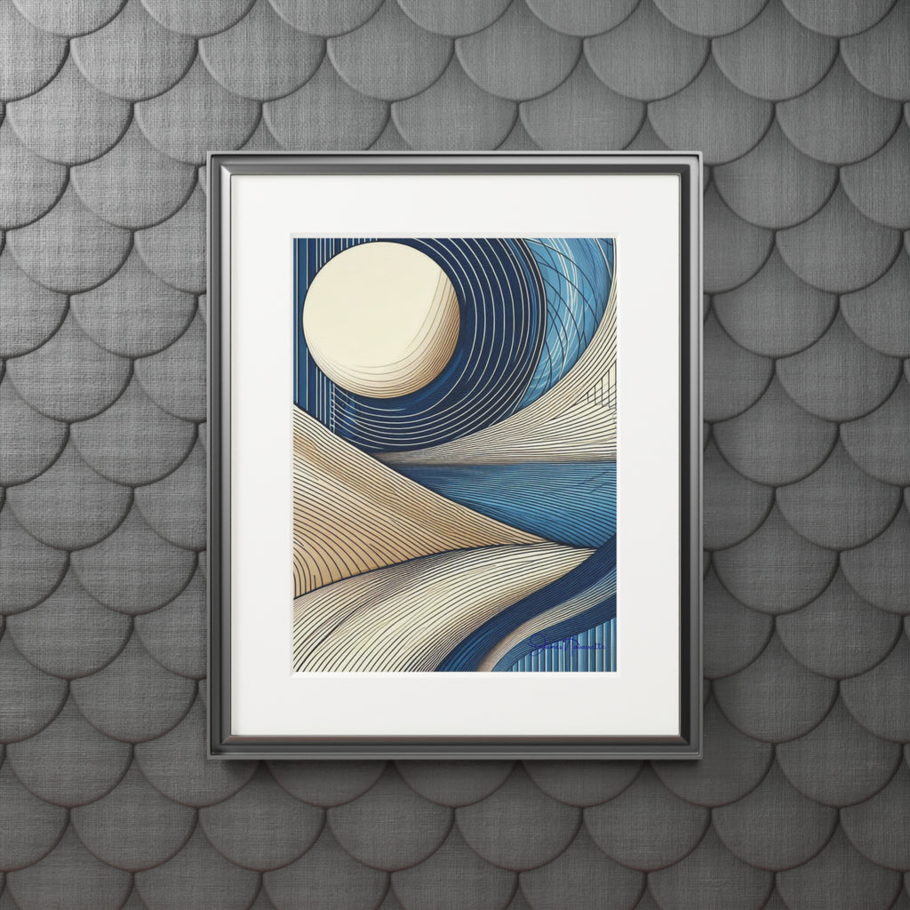 Fine Art Prints (Passepartout Paper Frame) - Abstract Landscape in Cobalt, Cream, and White