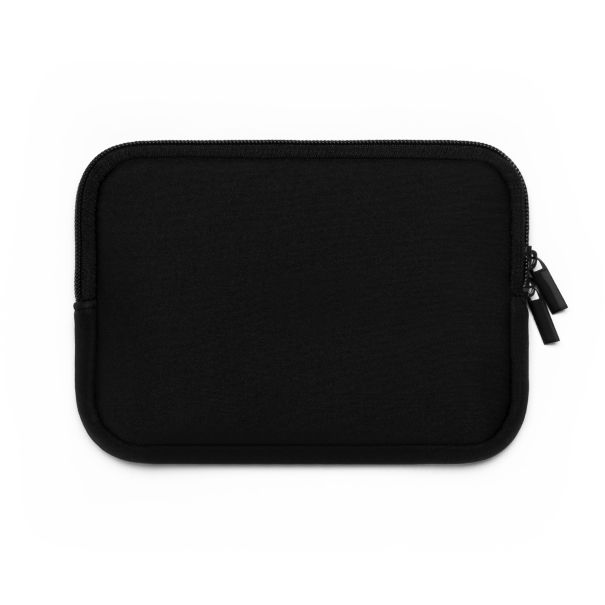 Black zippered pouch on a white background