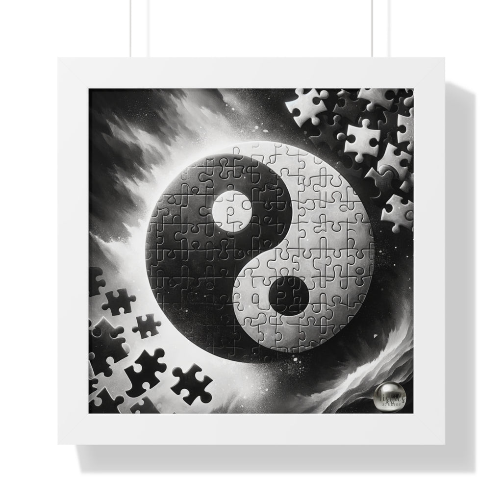 Yin yang symbol puzzle with white frame