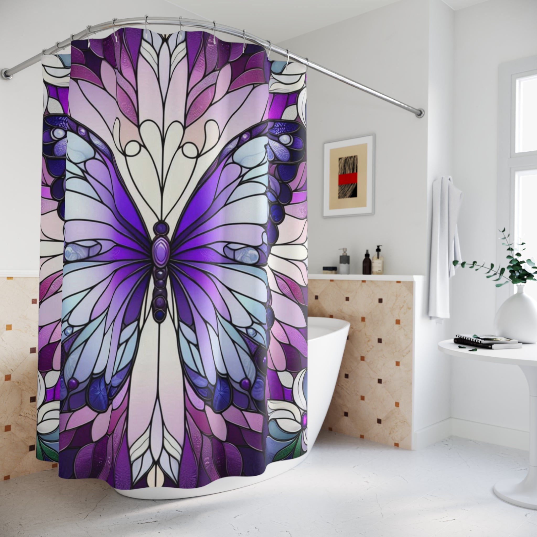 Butterfly Stained Glass Shower Curtain