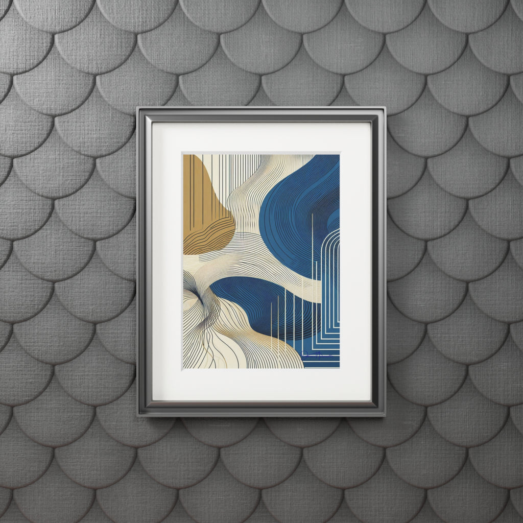 Fine Art Prints (Passepartout Paper Frame) - Abstract cobalt, cream, and white Landscape Wall Art