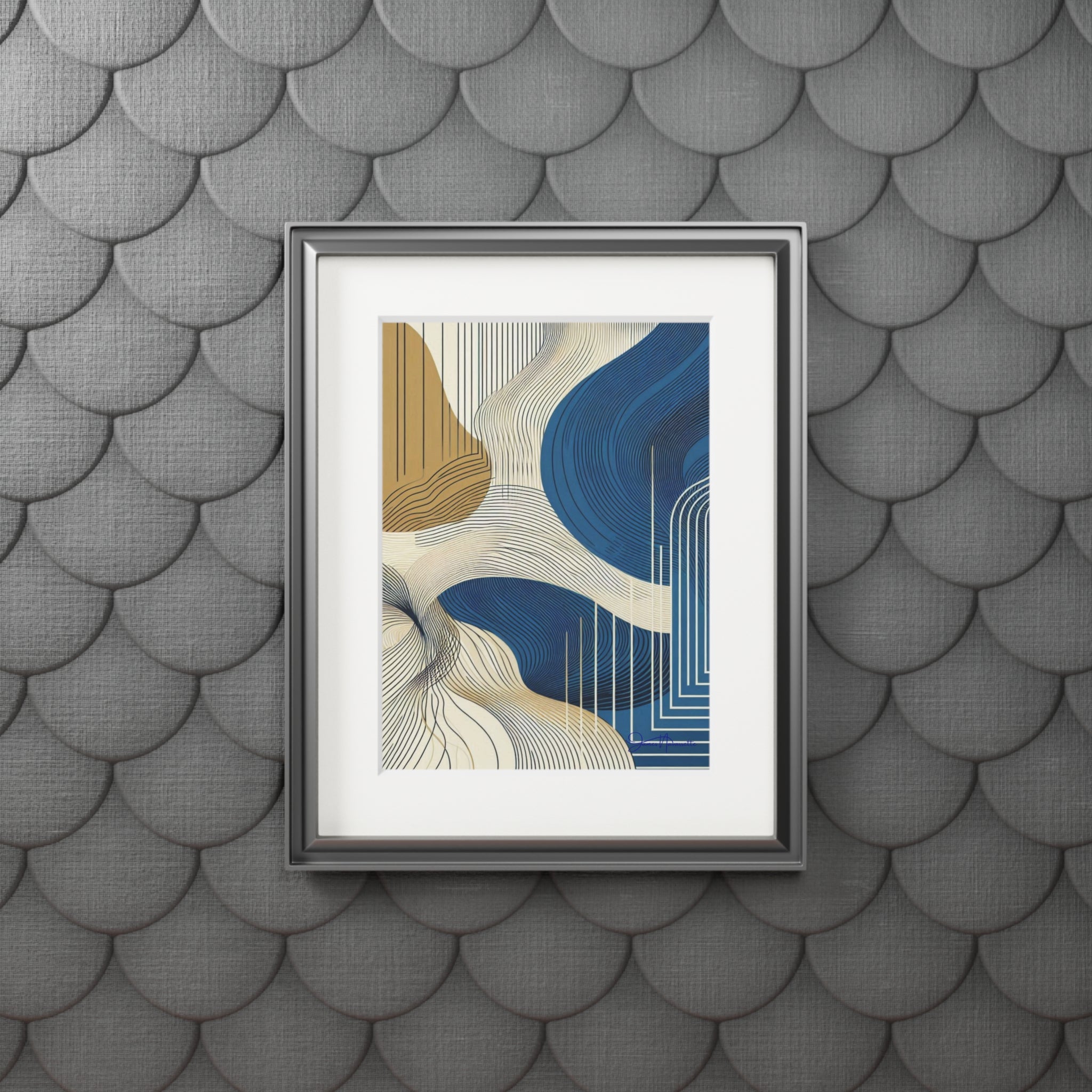 Fine Art Prints (Passepartout Paper Frame) - Abstract cobalt, cream, and white Landscape Wall Art