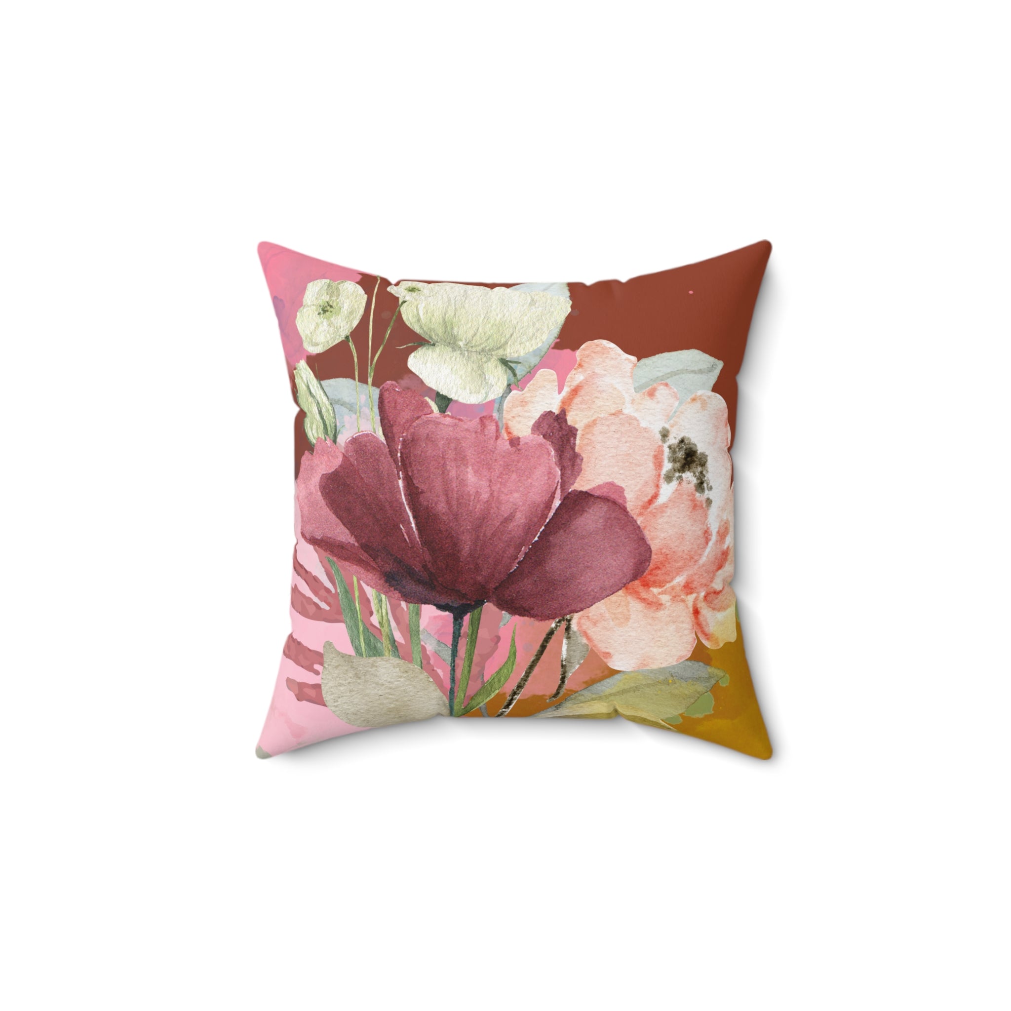 Floral-patterned pillow on a white background