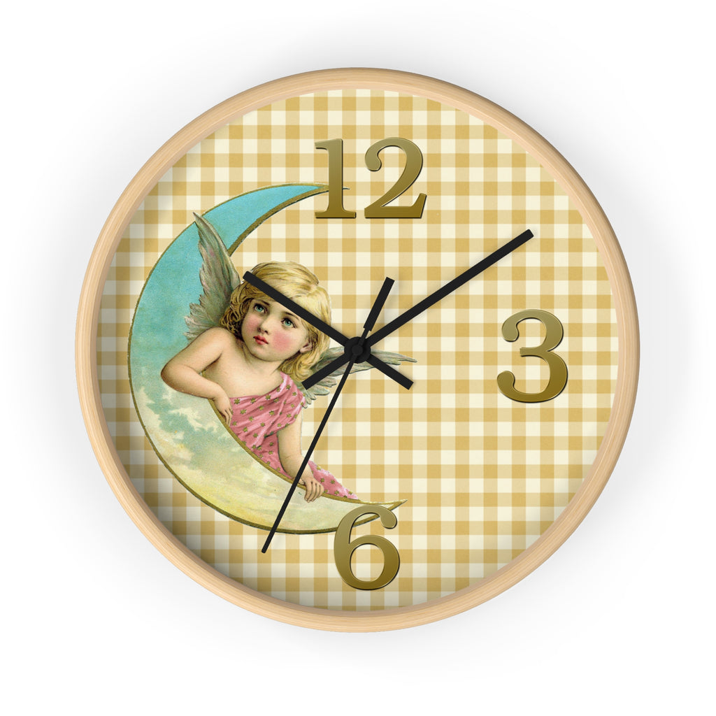 Wall clock with angel design on a checkered background