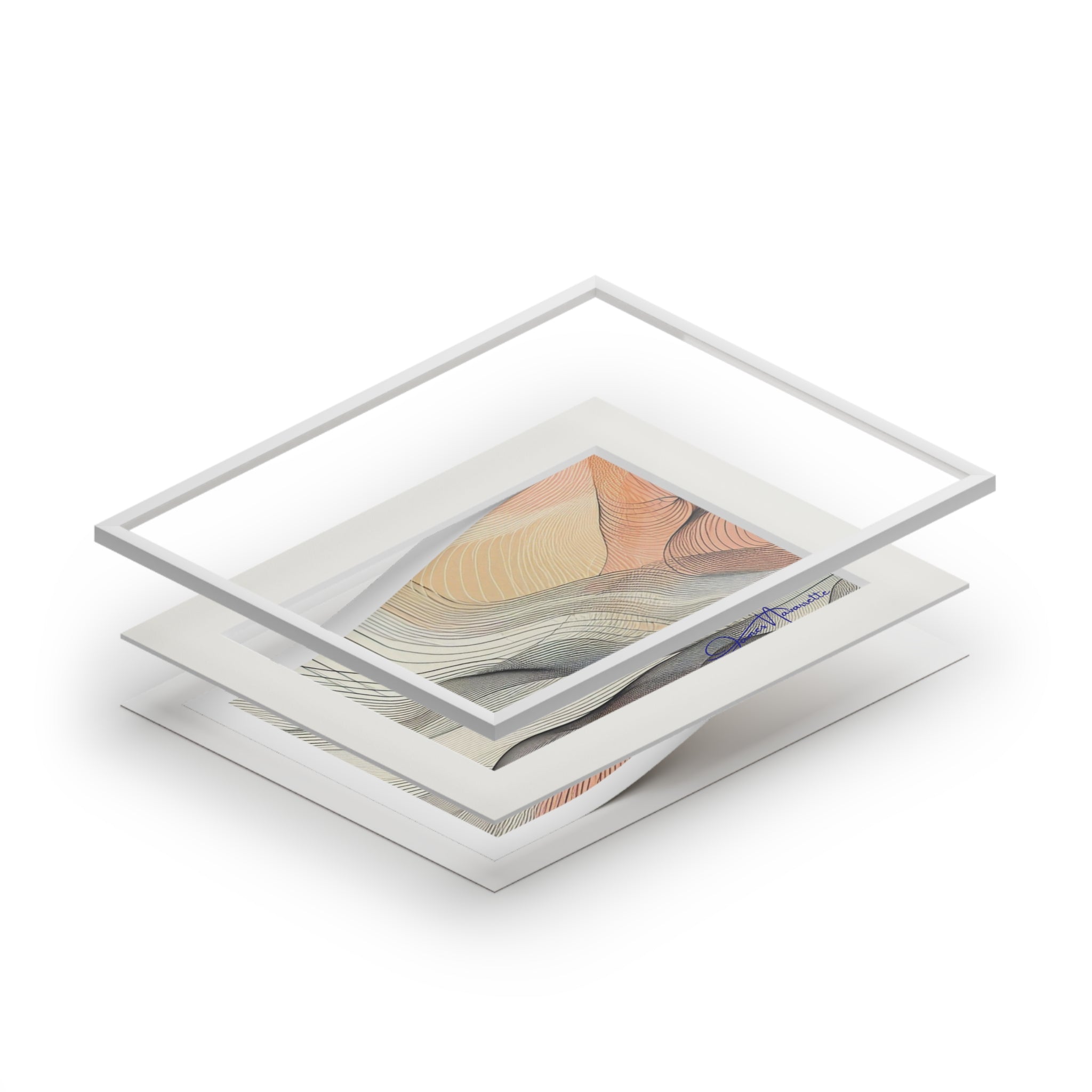 Abstract Ocean Waves in Peach, Cream and White with Passepartout Paper Frame