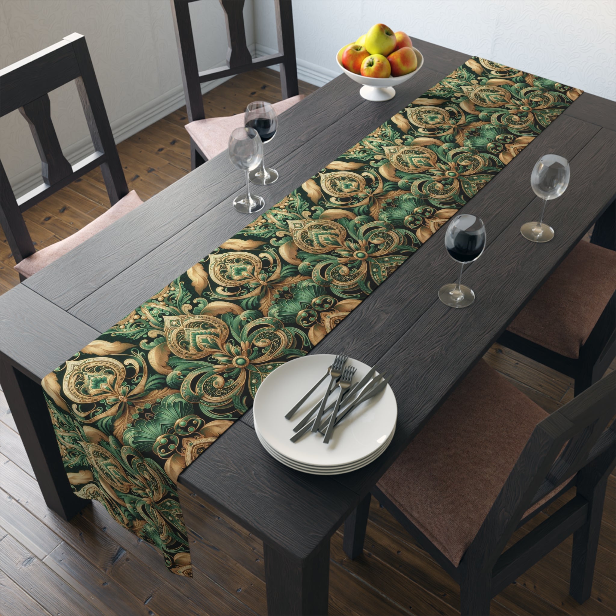 Elaborate Emerald Floral Table Runner