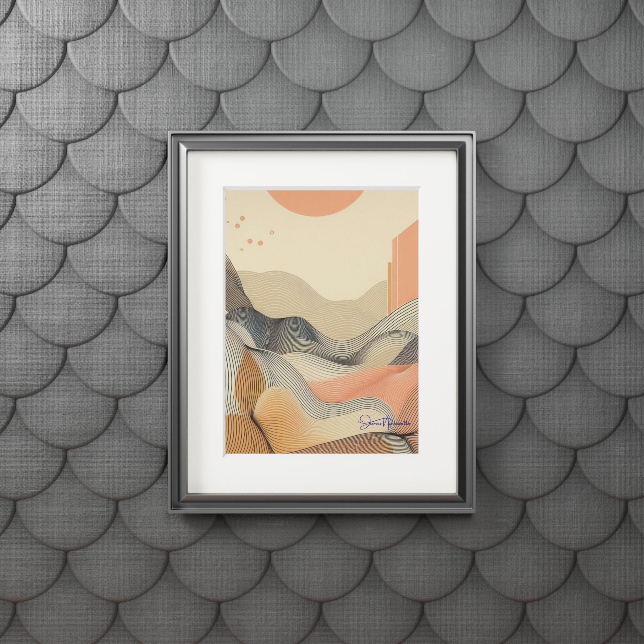 Abstract Lofty Hilltop in Peach, Cream and White with Passepartout Paper Frame