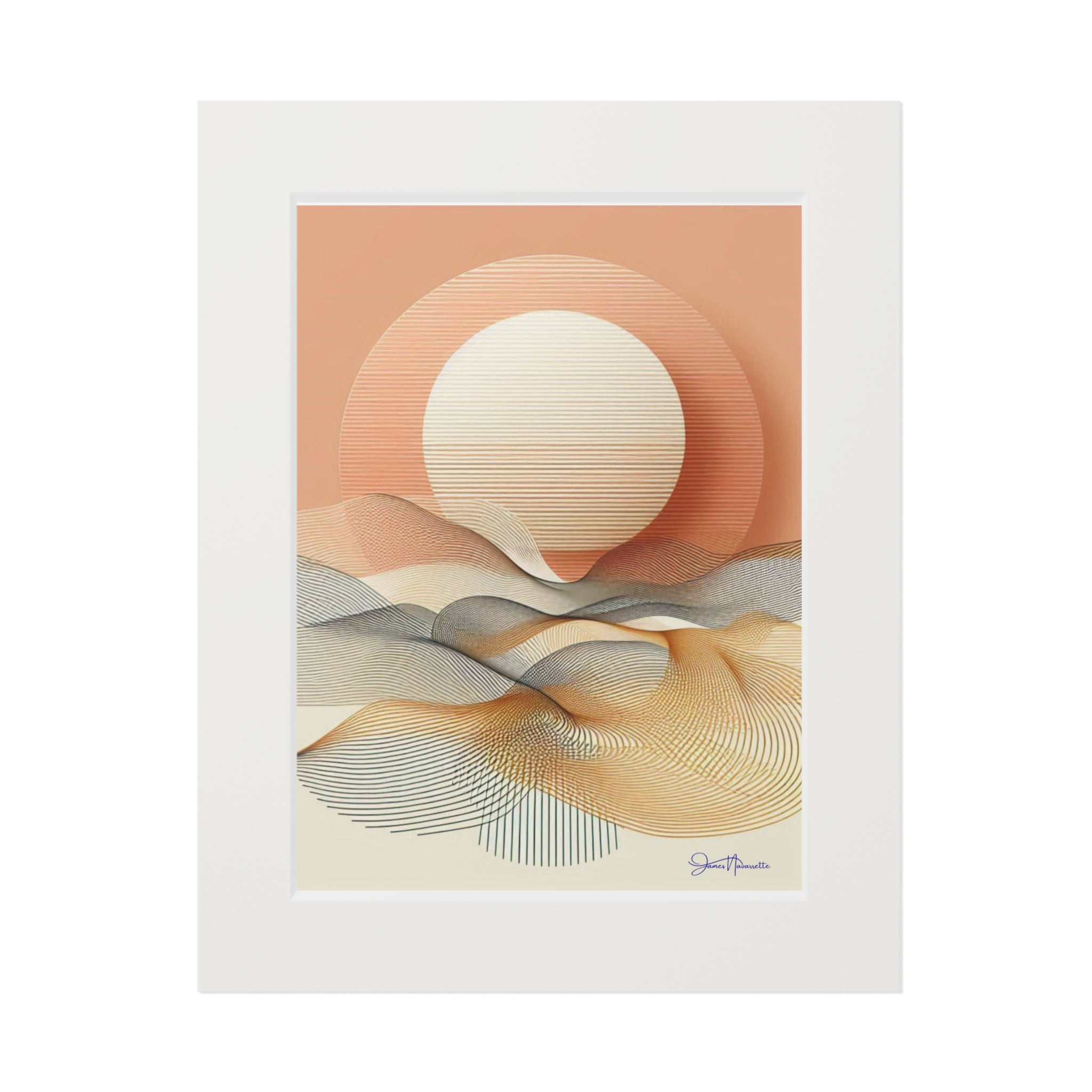 Abstract art print with a sun and geometric shapes on a white background