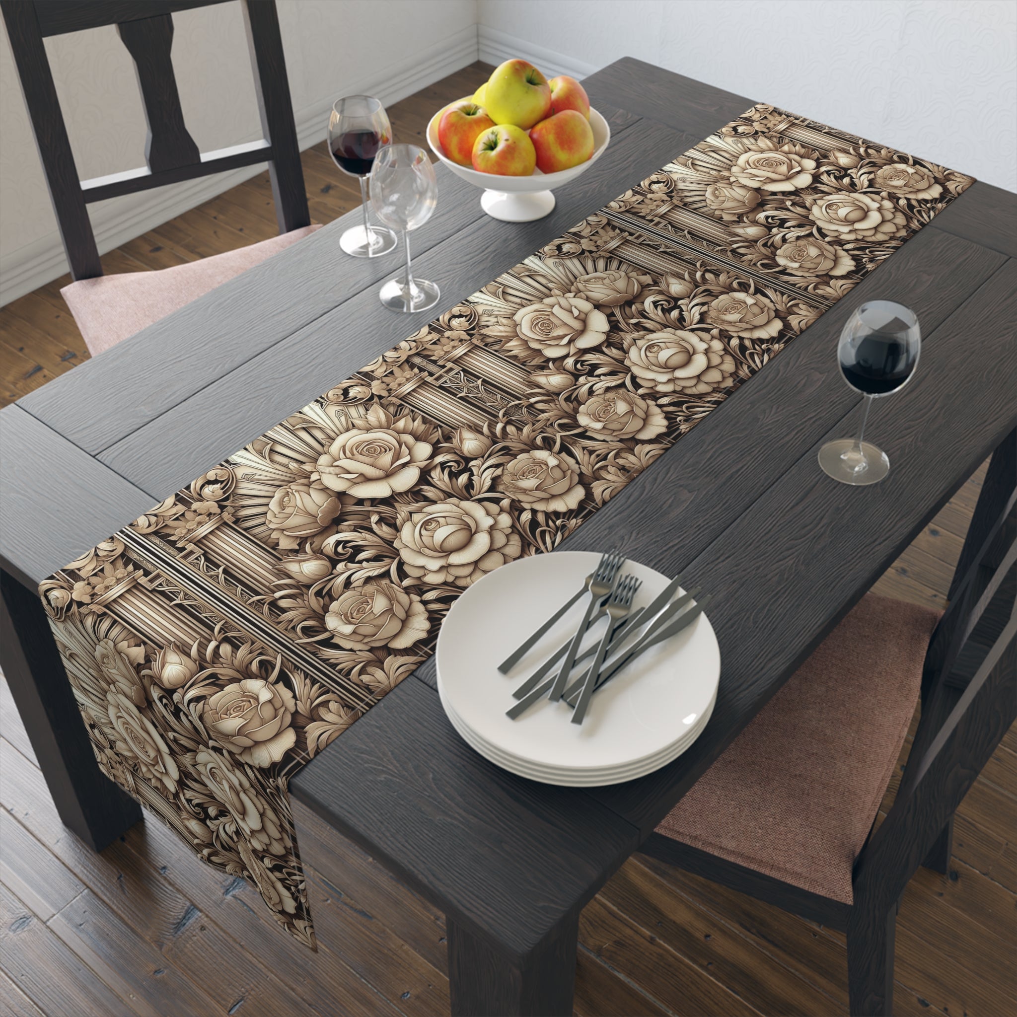 Timeless Sepia Floral Table Runner