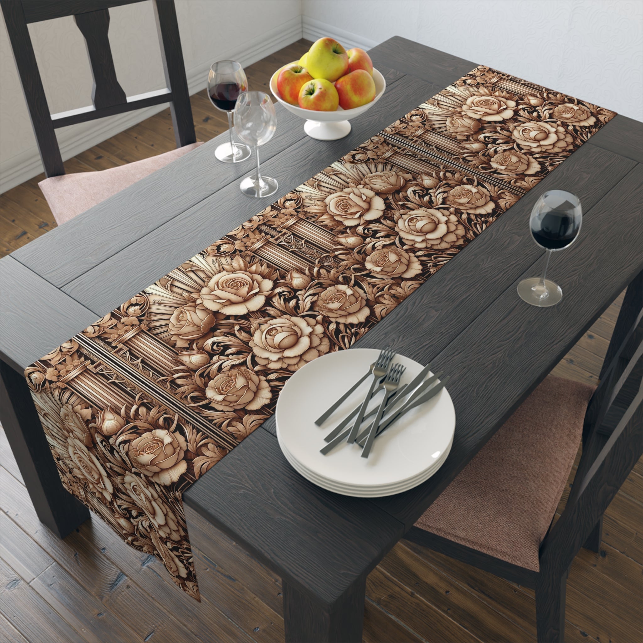 Timeless Sepia Floral Table Runner