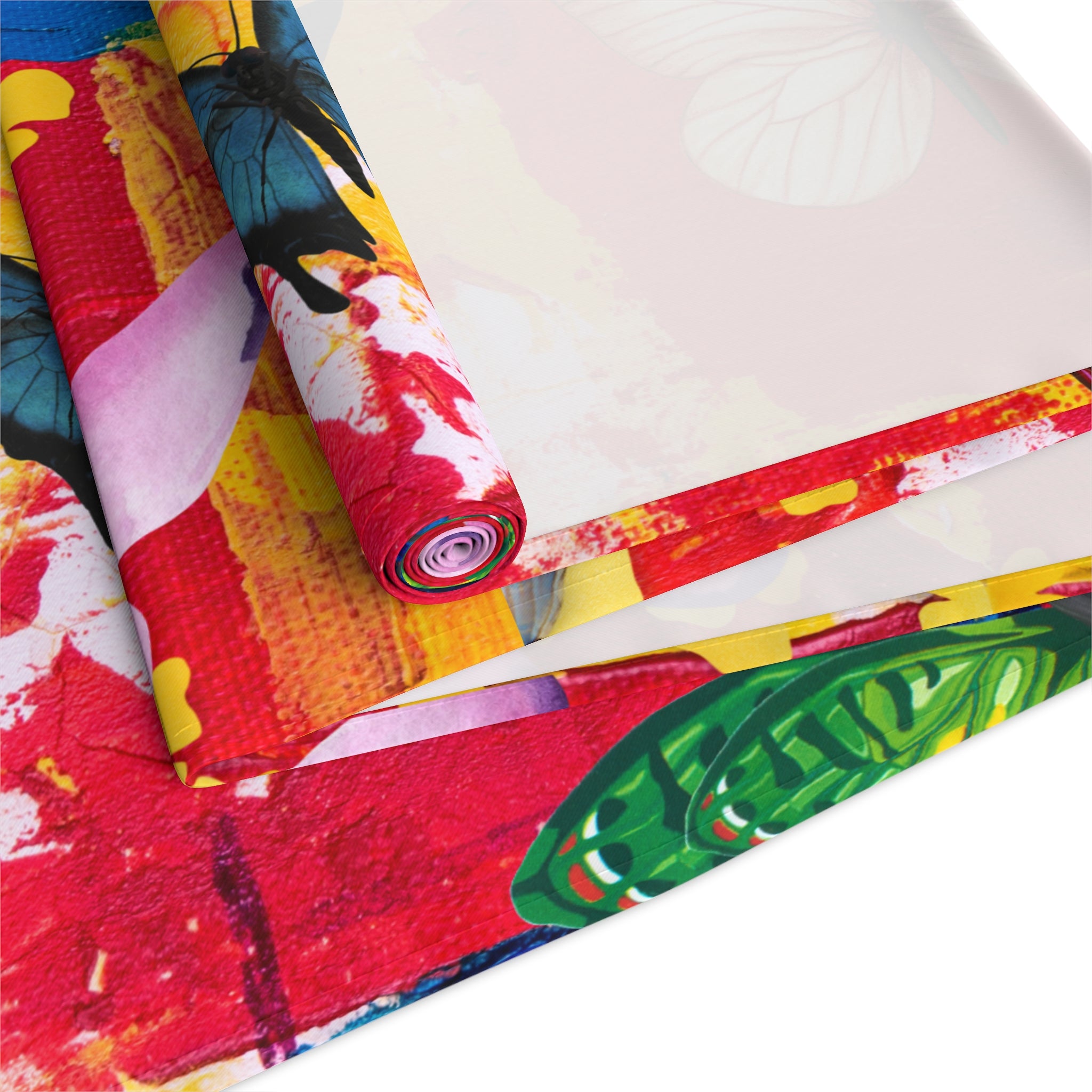 Colorful fabric with abstract patterns on a white background