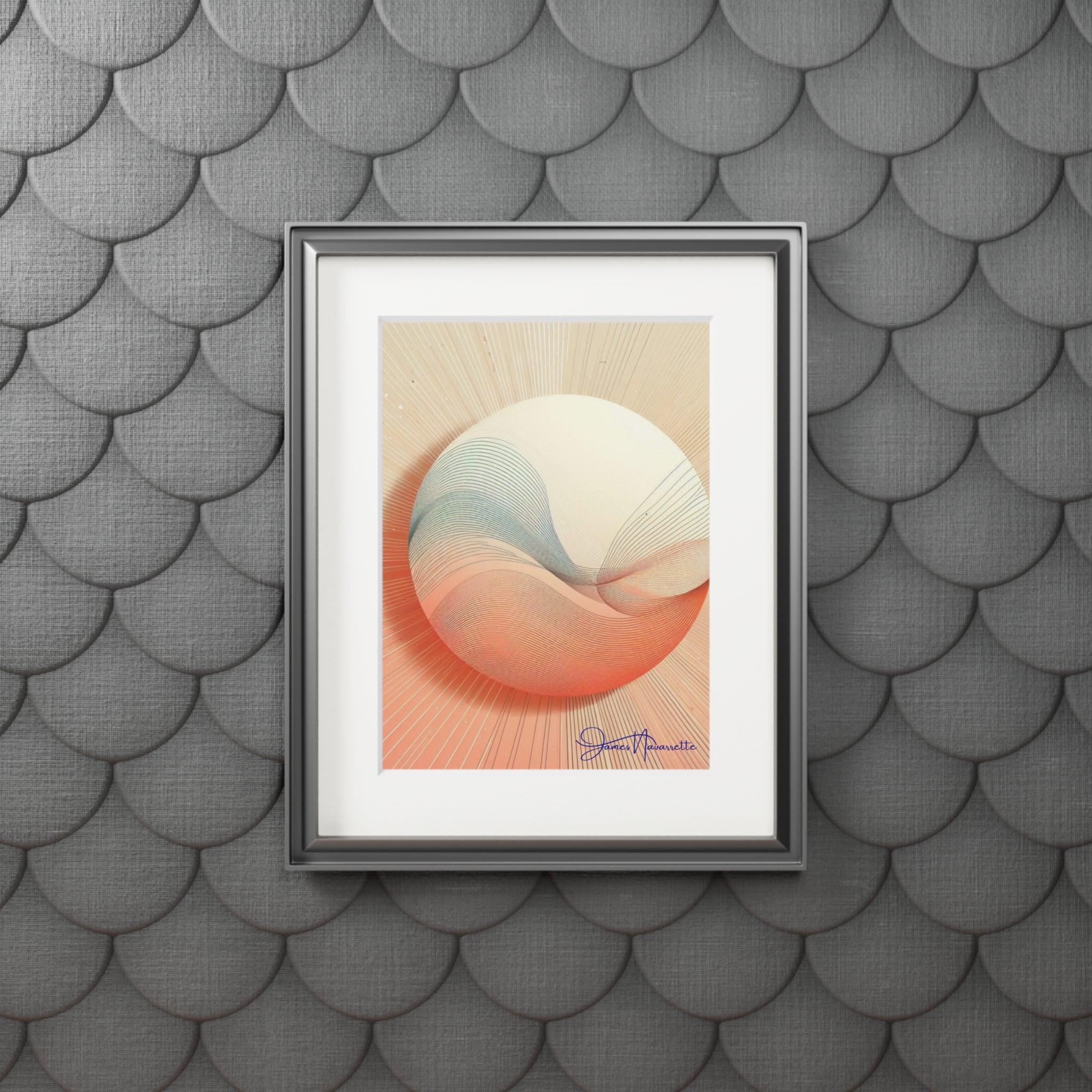 Framed abstract art print on a textured gray wall