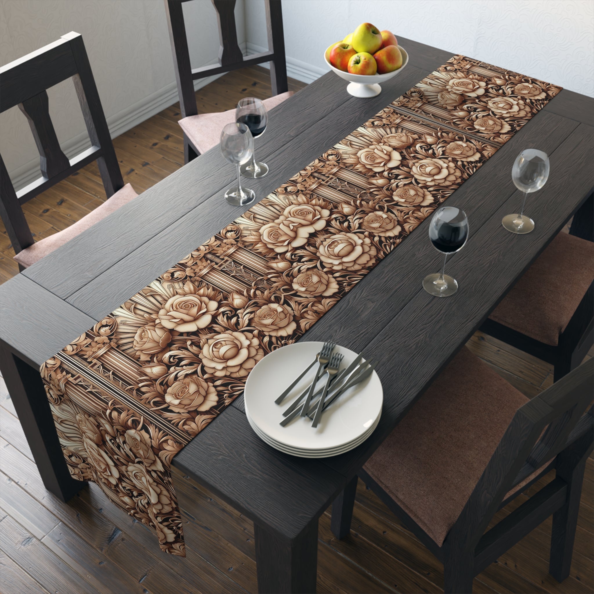 Timeless Sepia Floral Table Runner