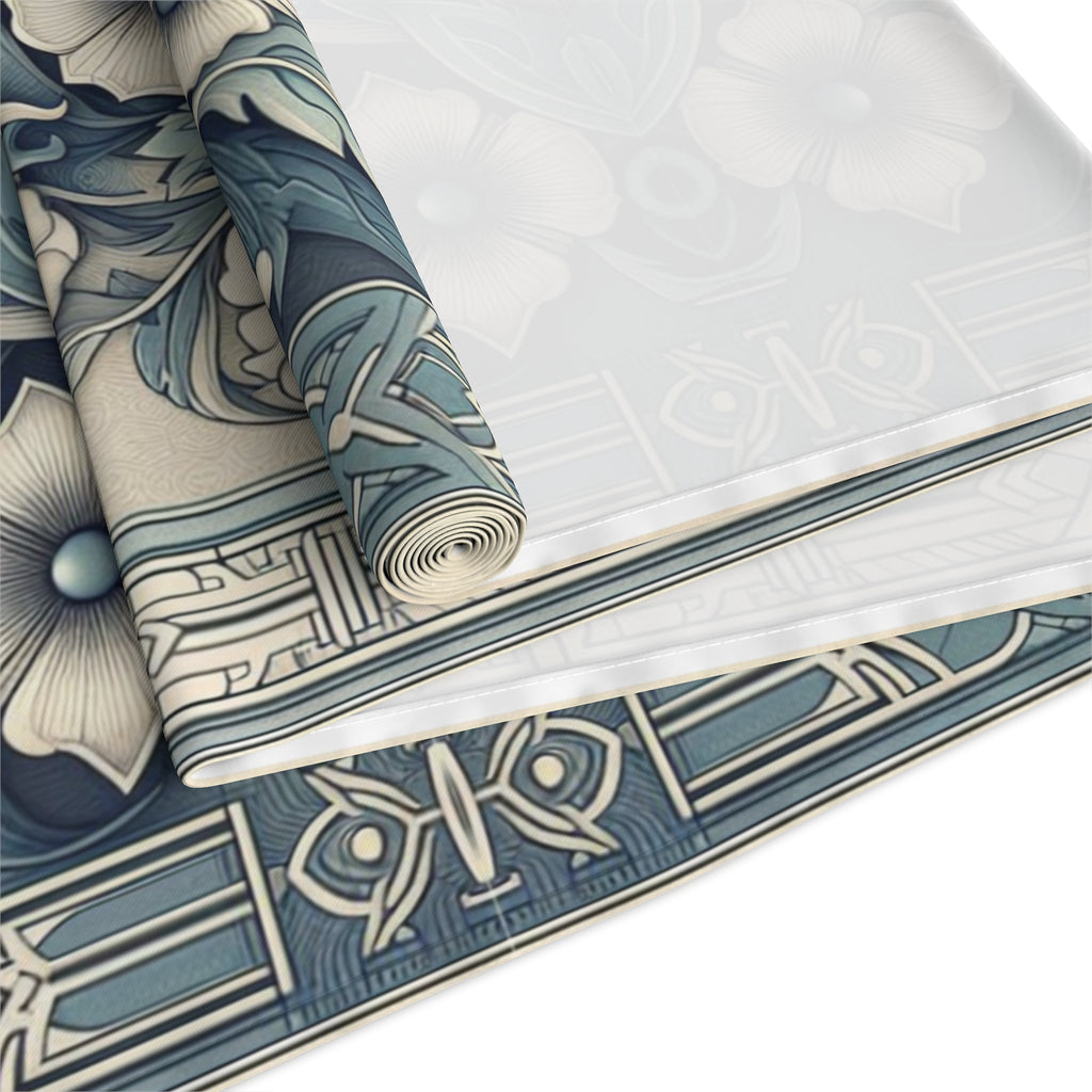 Antique Periwinkle and White Floral Pattern Table Runner- Available in Cotton Twill or Polyester - 16x72 or 16x90 -
