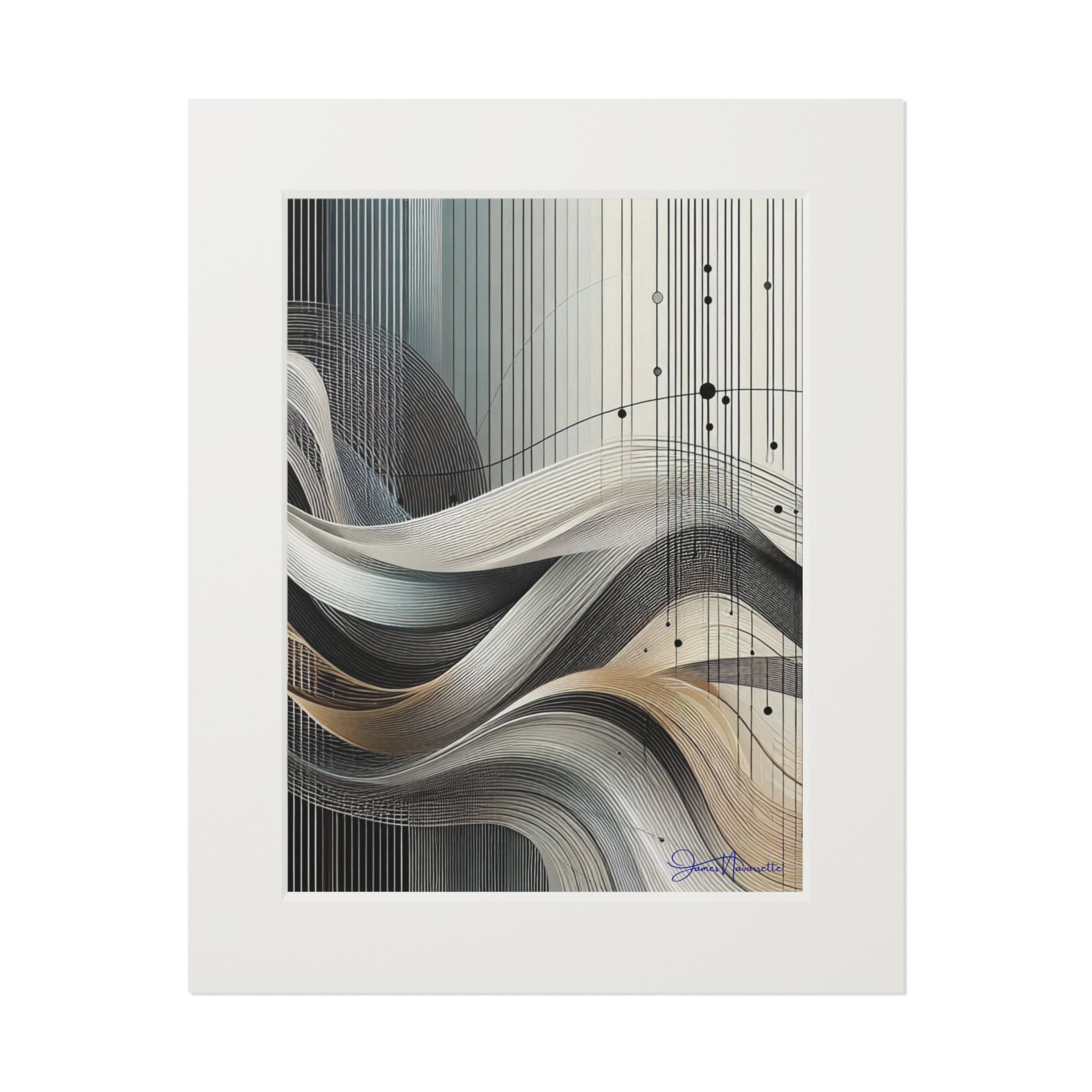 Abstract art print with wavy lines on a white background