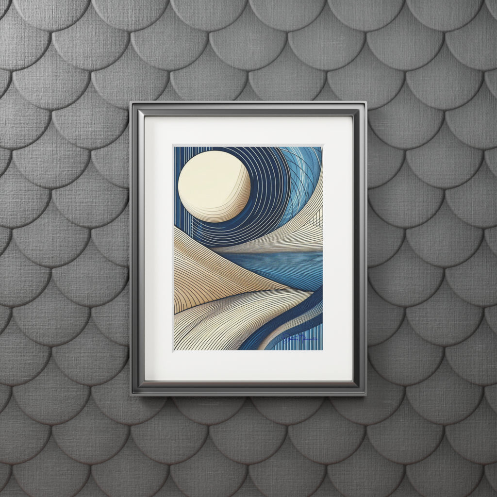 Fine Art Prints (Passepartout Paper Frame) - Abstract Landscape in Cobalt, Cream, and White