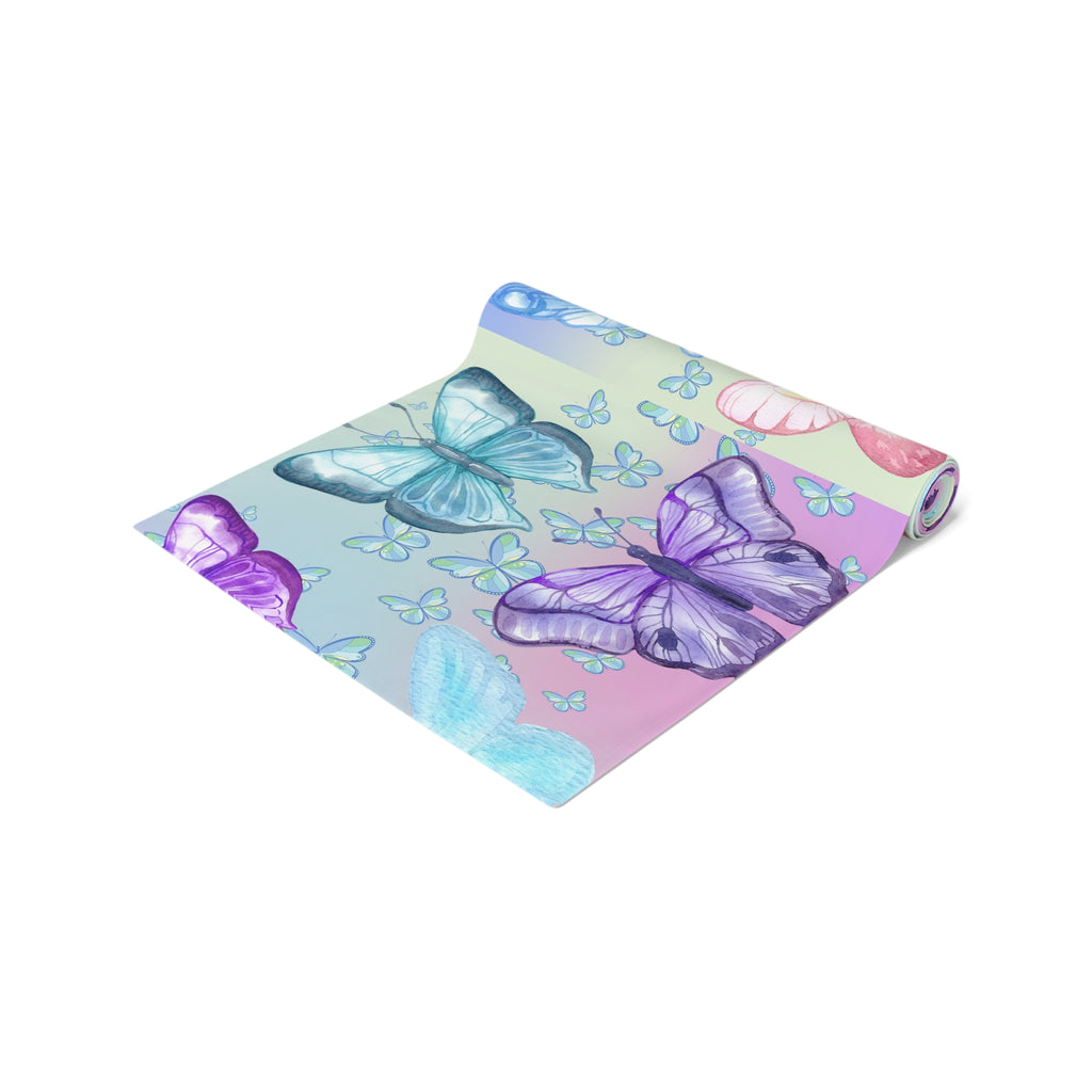 Yoga mat with butterfly design on a white background