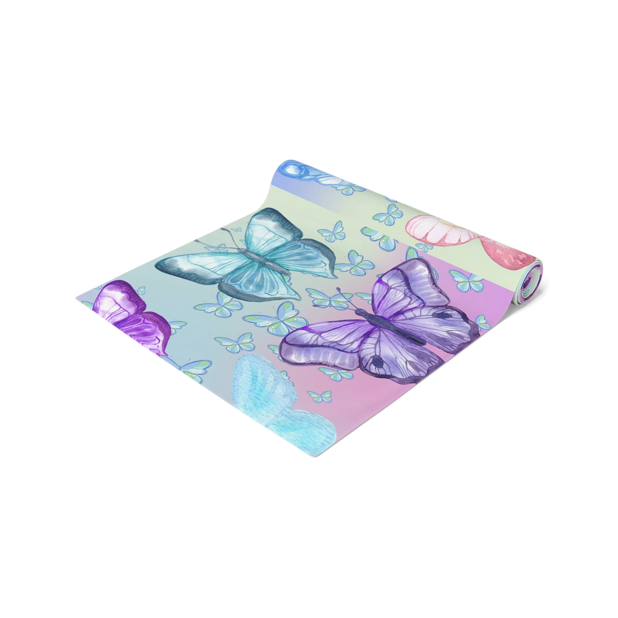 Yoga mat with butterfly design on a white background