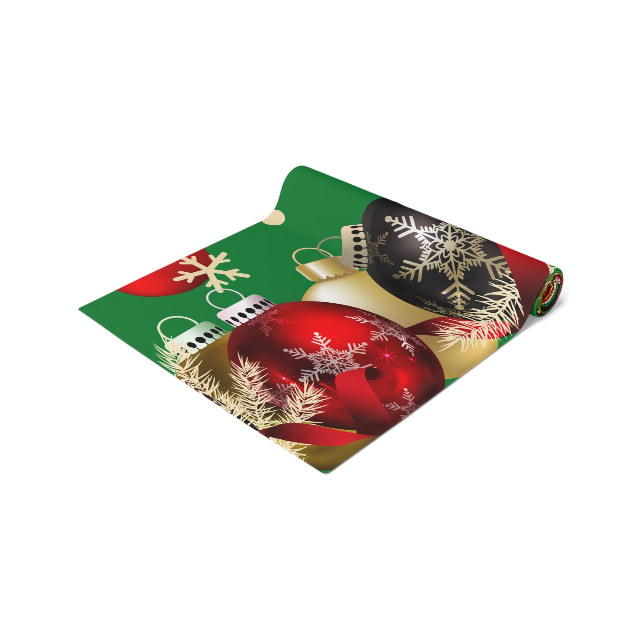 Christmas Ornaments Green Table Runner