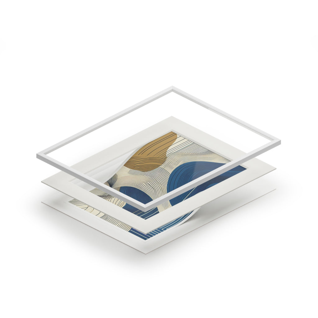 Fine Art Prints (Passepartout Paper Frame) - Abstract cobalt, cream, and white Landscape Wall Art