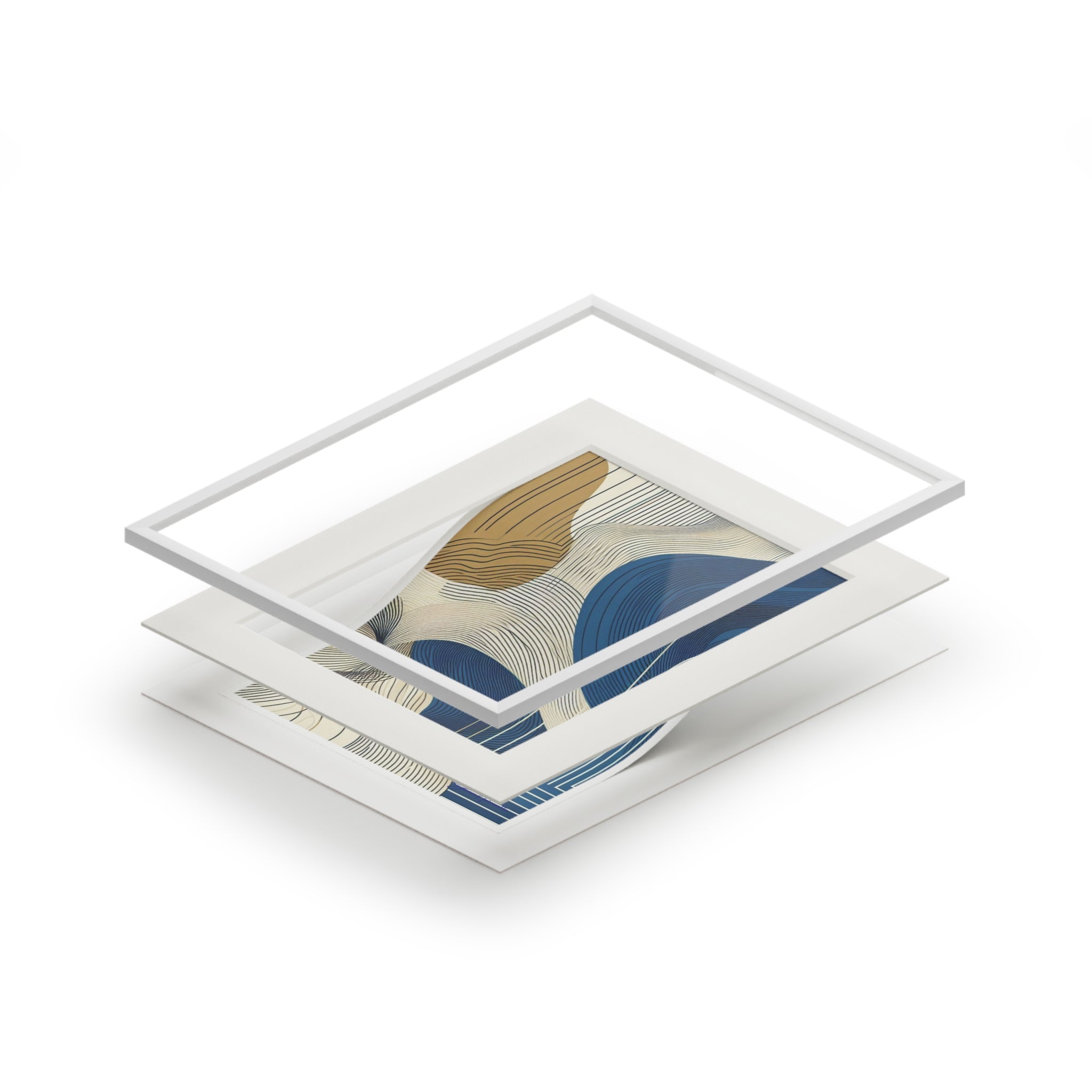 Fine Art Prints (Passepartout Paper Frame) - Abstract cobalt, cream, and white Landscape Wall Art