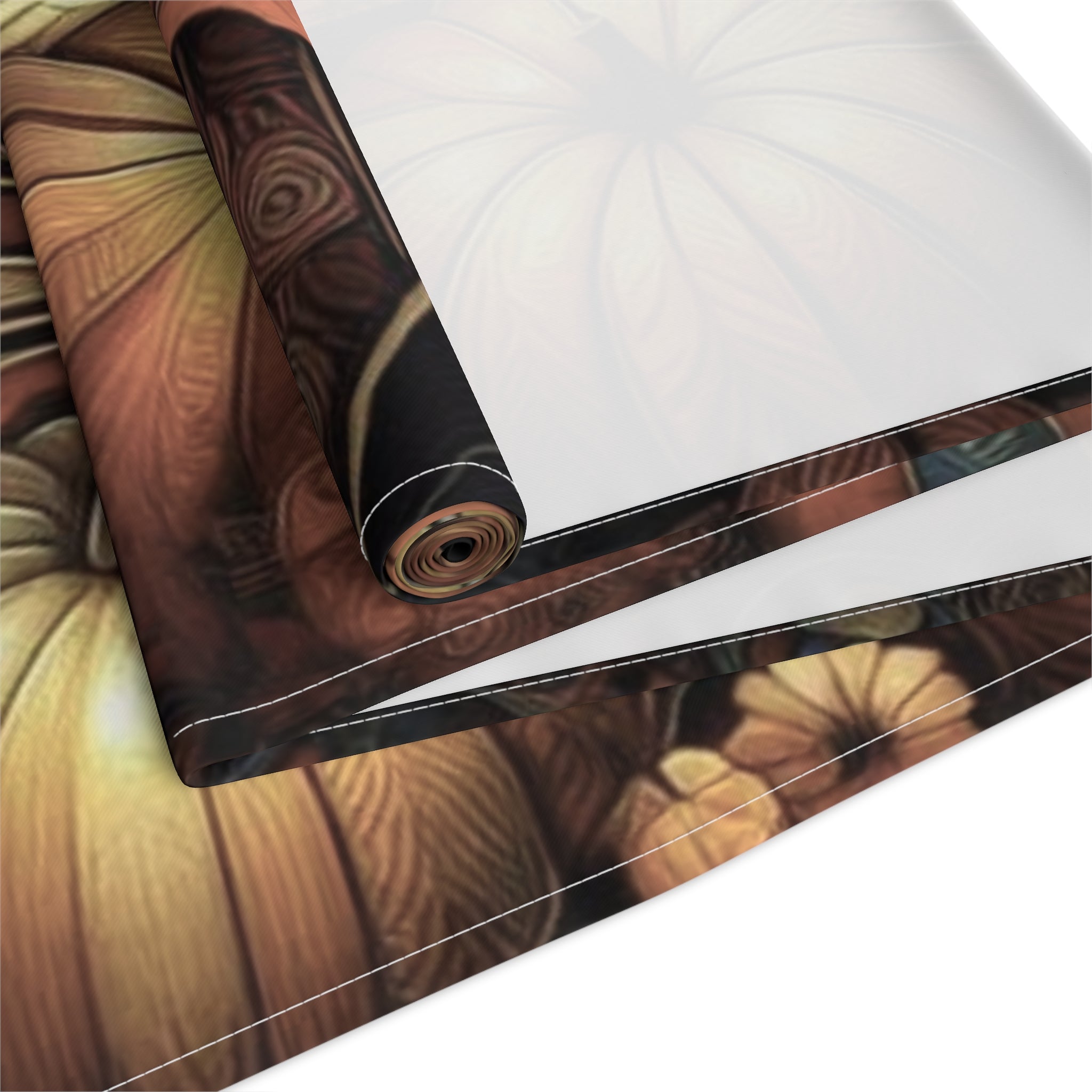 Roll of decorative paper with pumpkins and patterns on a white background