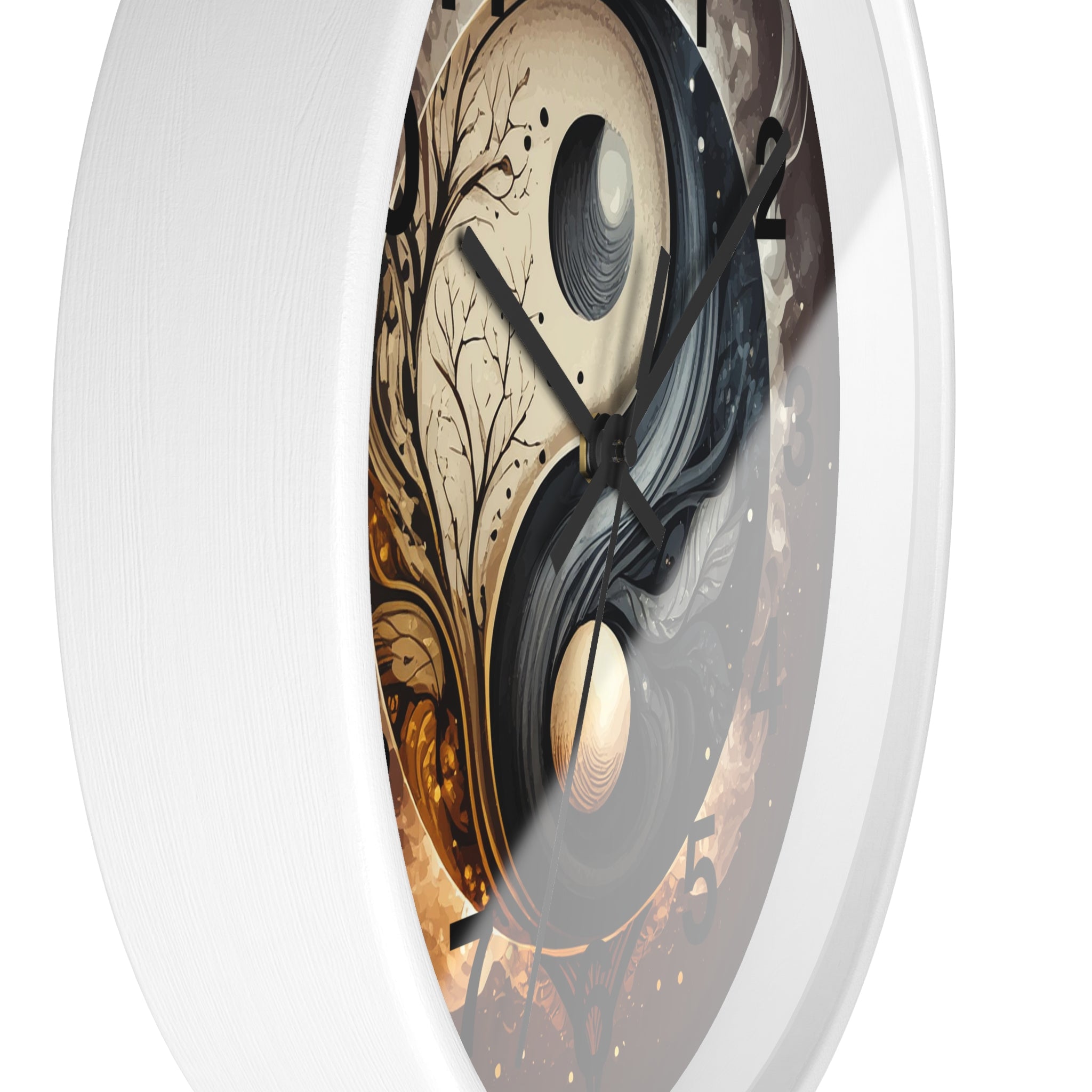 Decorative clock with artistic design on a white background