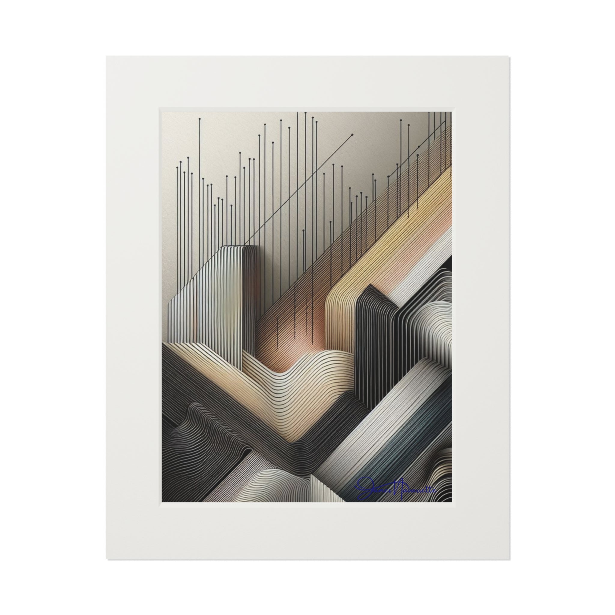 Abstract art print with geometric patterns on a white background