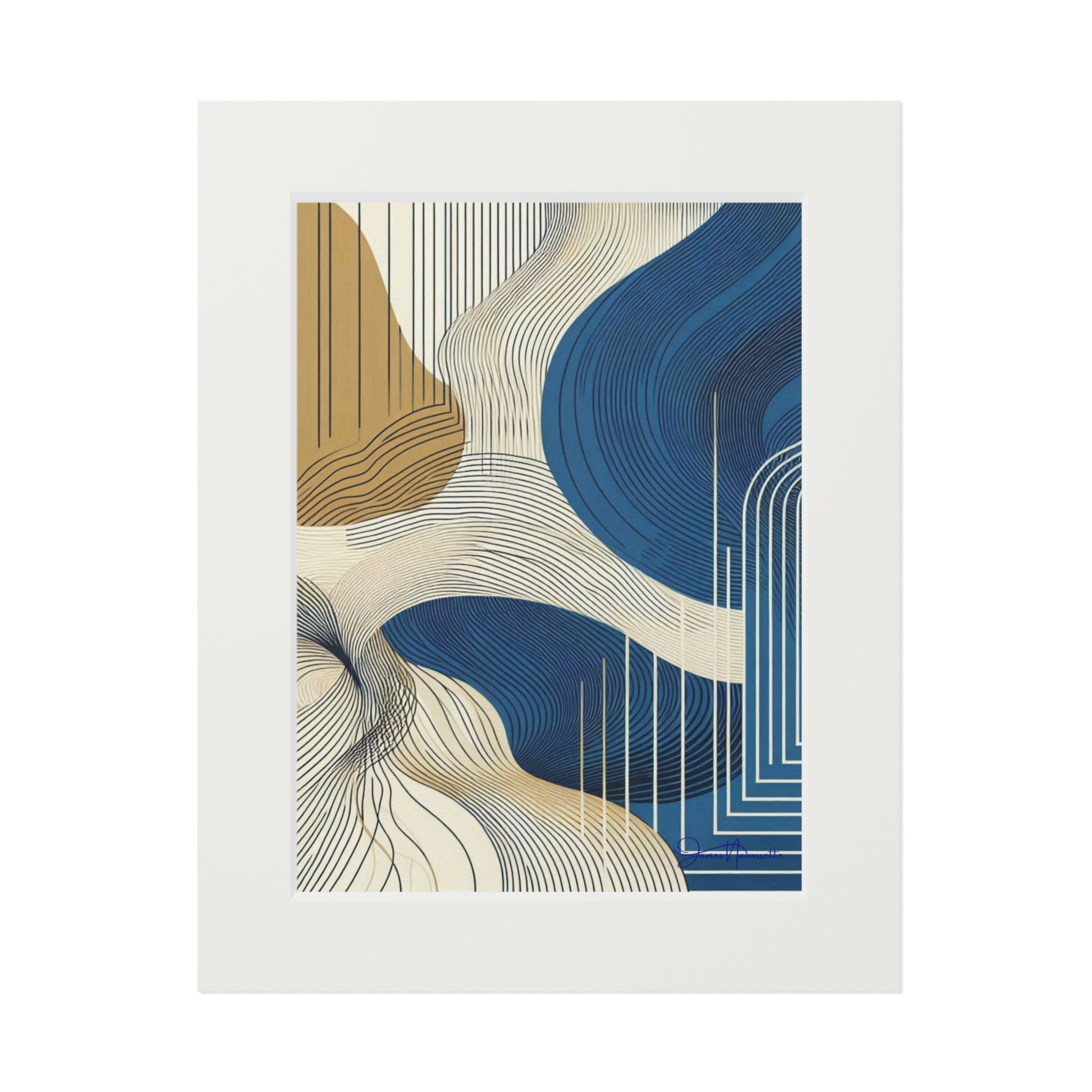 Fine Art Prints (Passepartout Paper Frame) - Abstract cobalt, cream, and white Landscape Wall Art