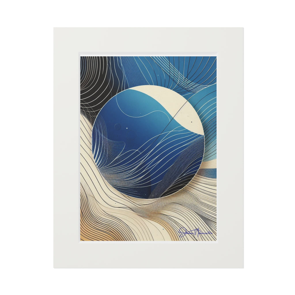 Abstract Sunrise in cobalt, cream and white in Passepartout Paper Frame