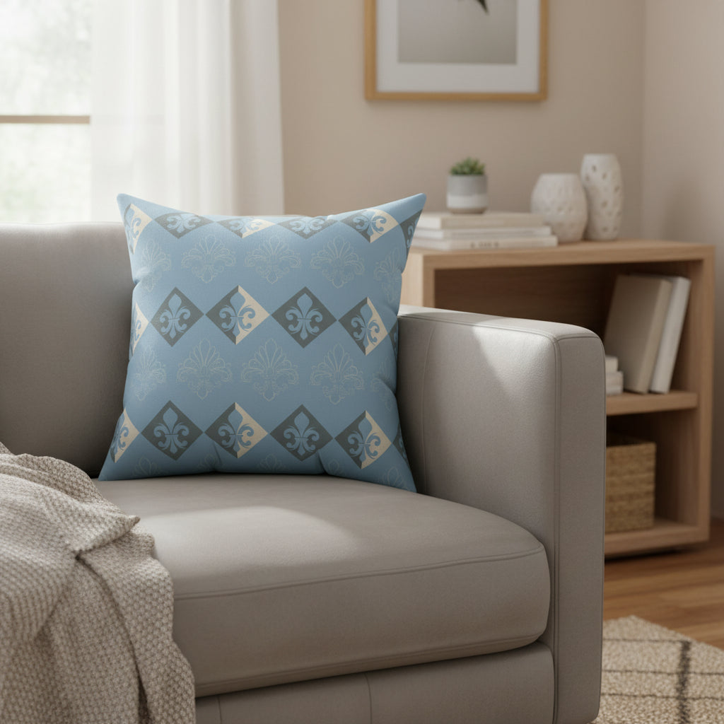 Decorative pillow with geometric pattern on a white background