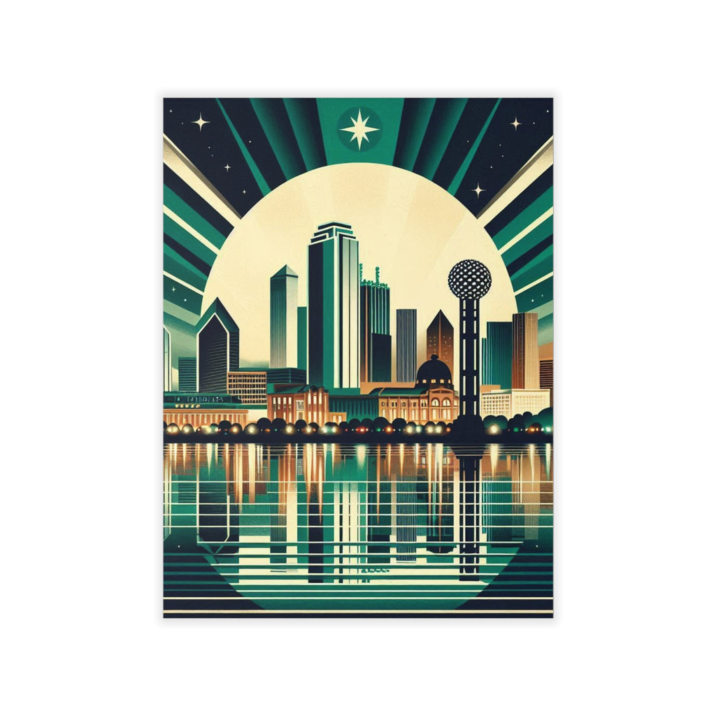 Illustration of a city skyline with a large moon and stars in the background
