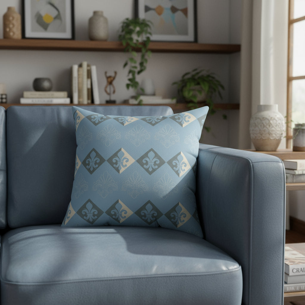 Decorative pillow with geometric pattern on a white background