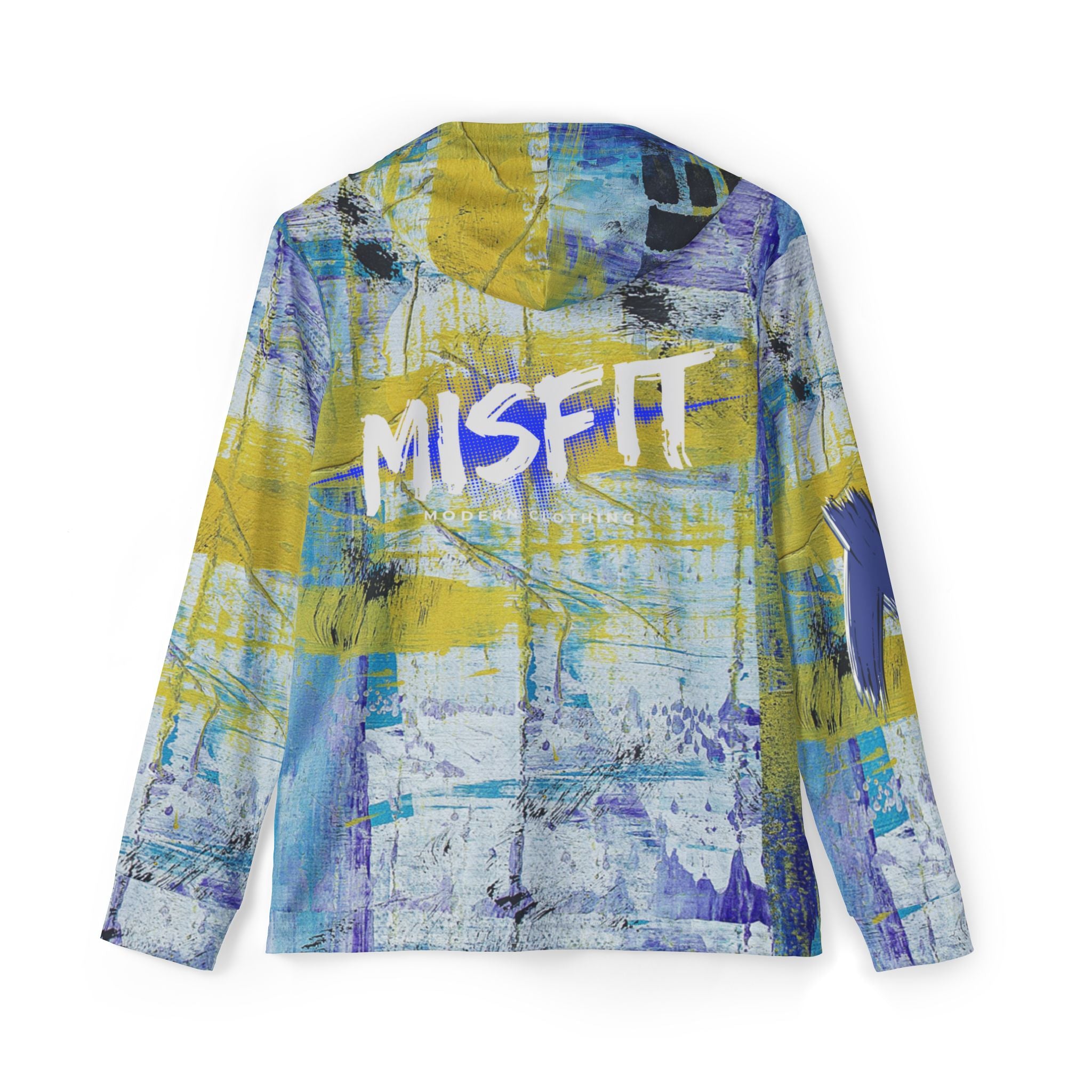 Colorful long-sleeve shirt with 'MISFIT' logo on a white background