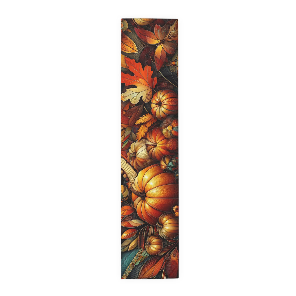 Yoga mat with autumn design featuring pumpkins and leaves on a white background