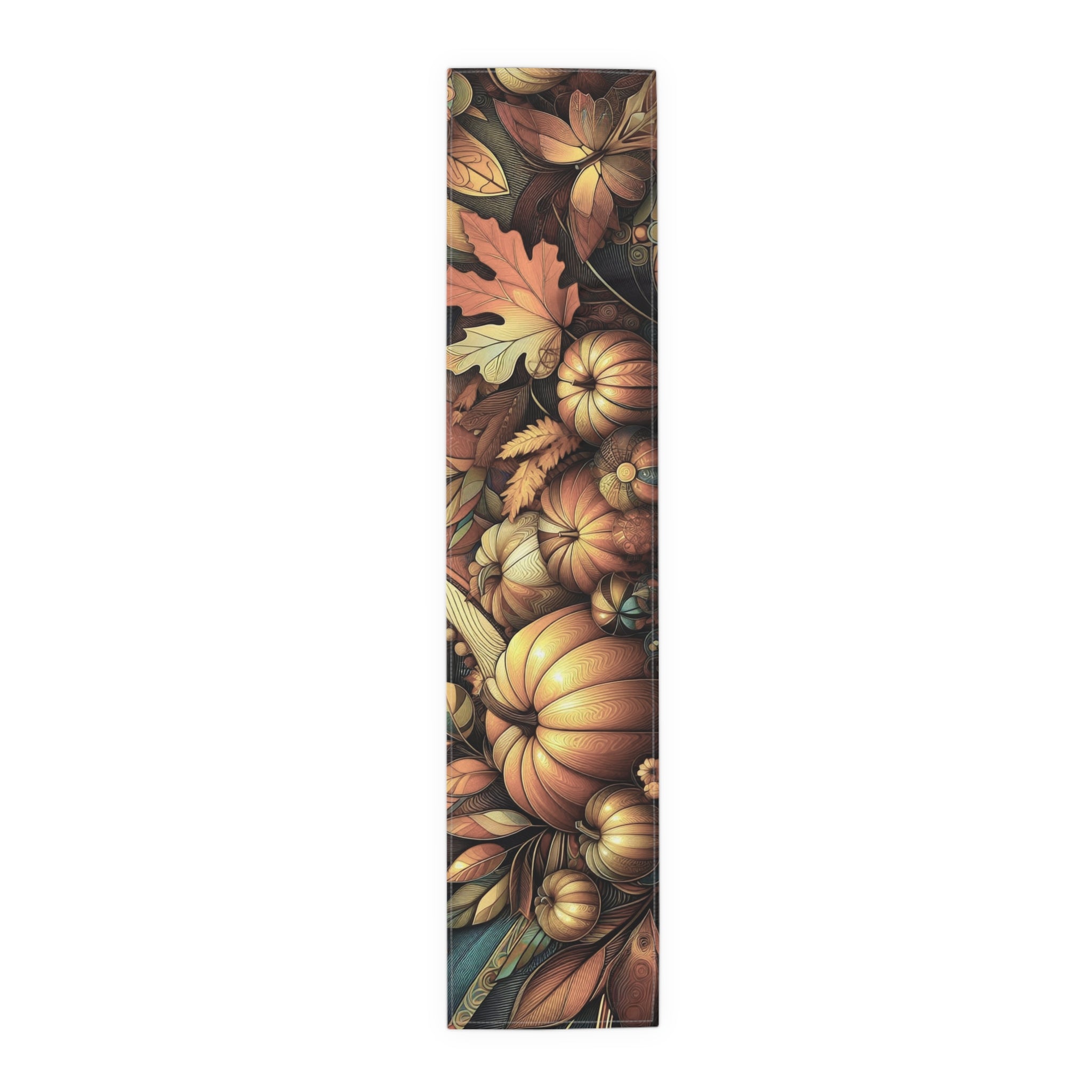 Yoga mat with autumn design featuring pumpkins and leaves on a white background