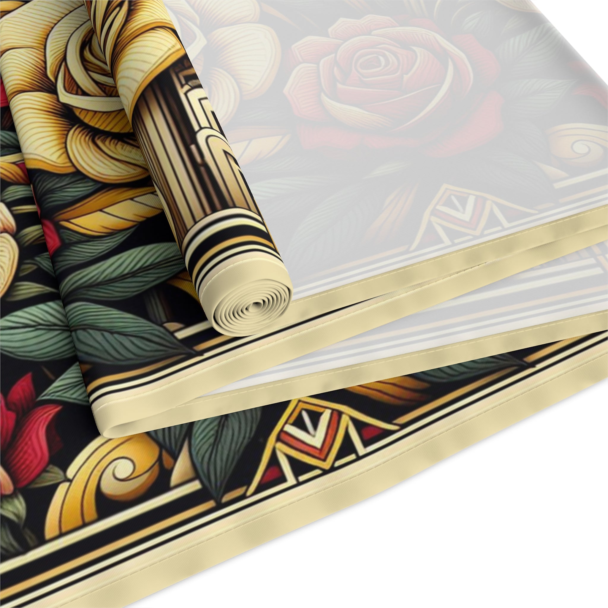 Decorative paper with floral and geometric patterns on a white background