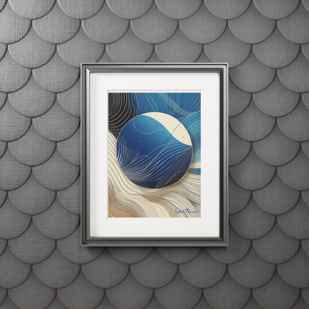 Abstract Sunrise in cobalt, cream and white in Passepartout Paper Frame