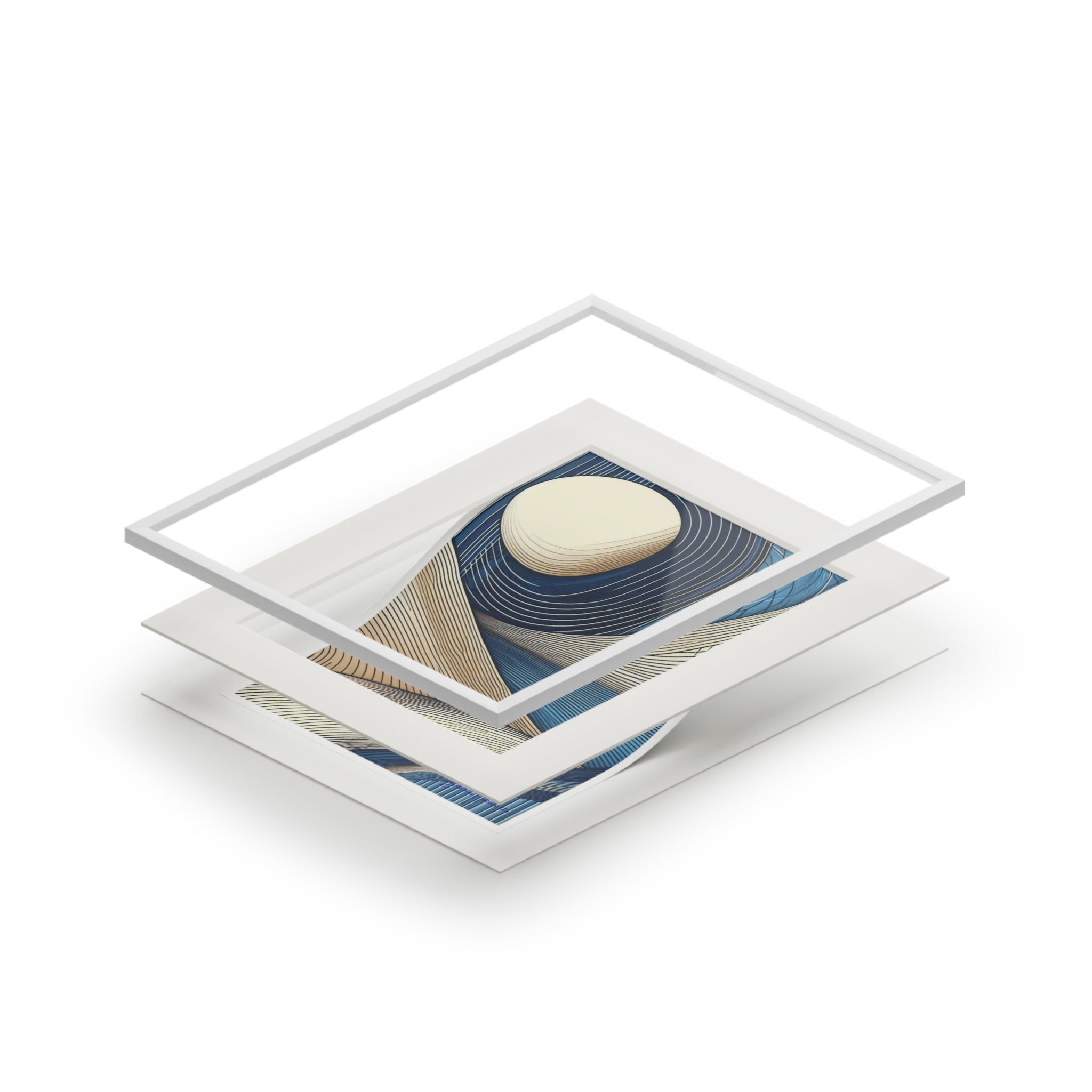 Fine Art Prints (Passepartout Paper Frame) - Abstract Landscape in Cobalt, Cream, and White