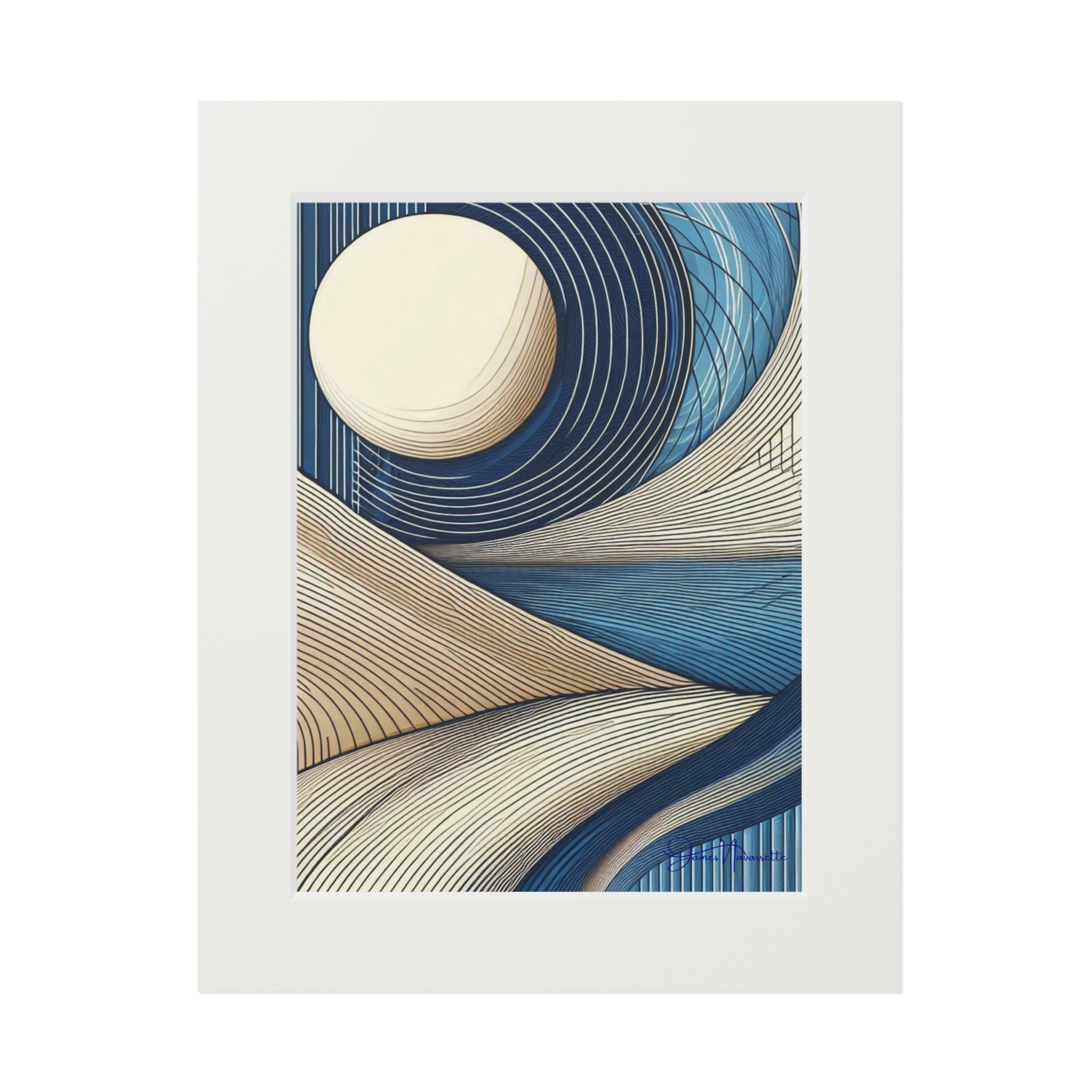 Fine Art Prints (Passepartout Paper Frame) - Abstract Landscape in Cobalt, Cream, and White