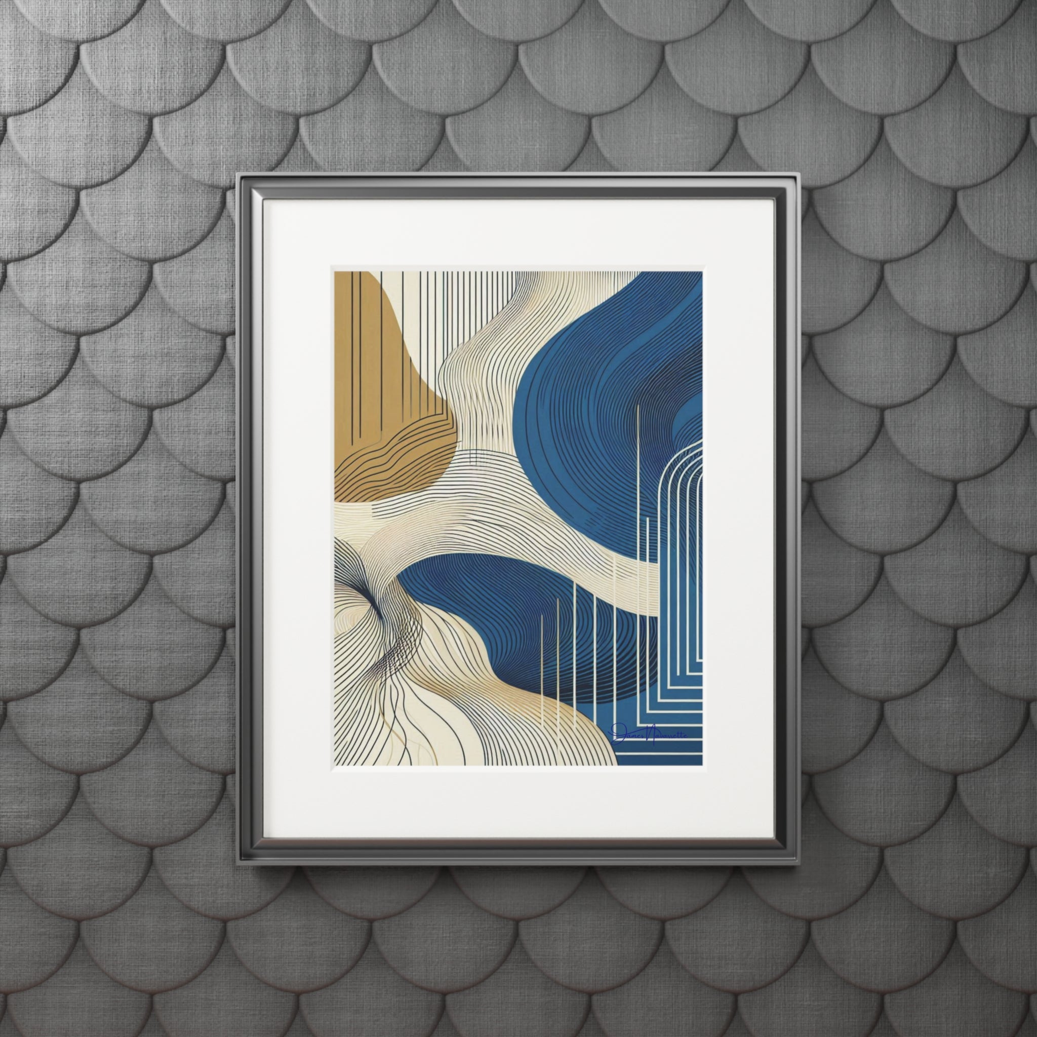 Fine Art Prints (Passepartout Paper Frame) - Abstract cobalt, cream, and white Landscape Wall Art