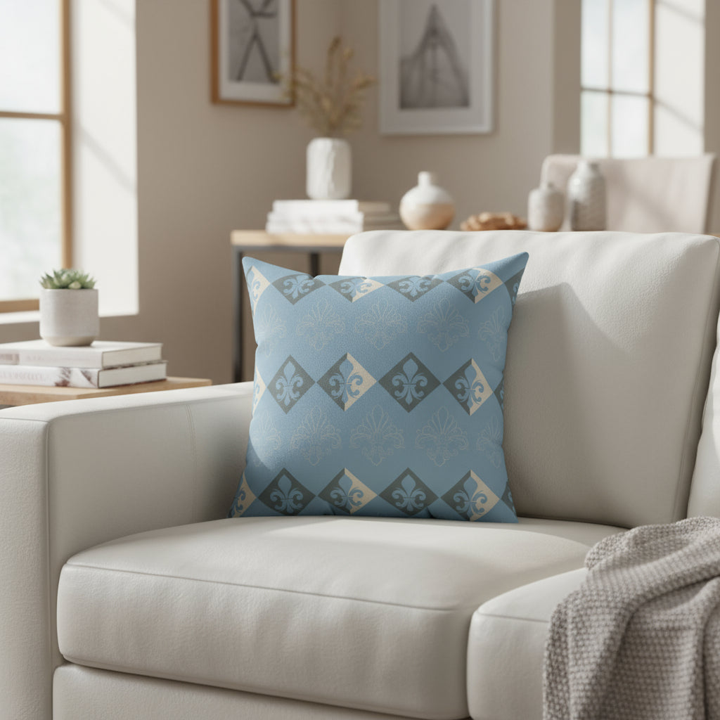 Decorative pillow with geometric pattern on a white background