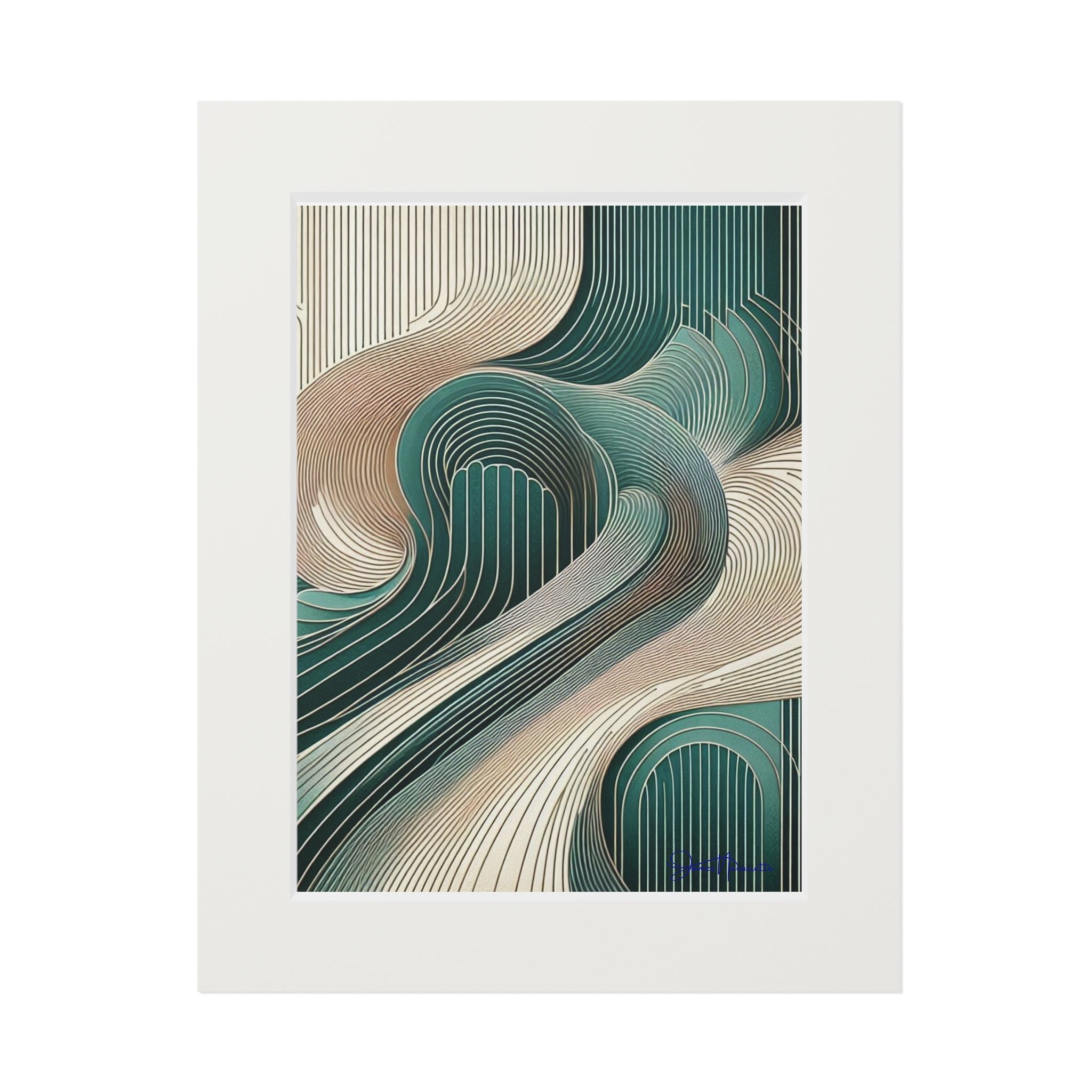Fine Art Prints Abstract Landscape in cobalt, cream and white in Passepartout Paper Frame
