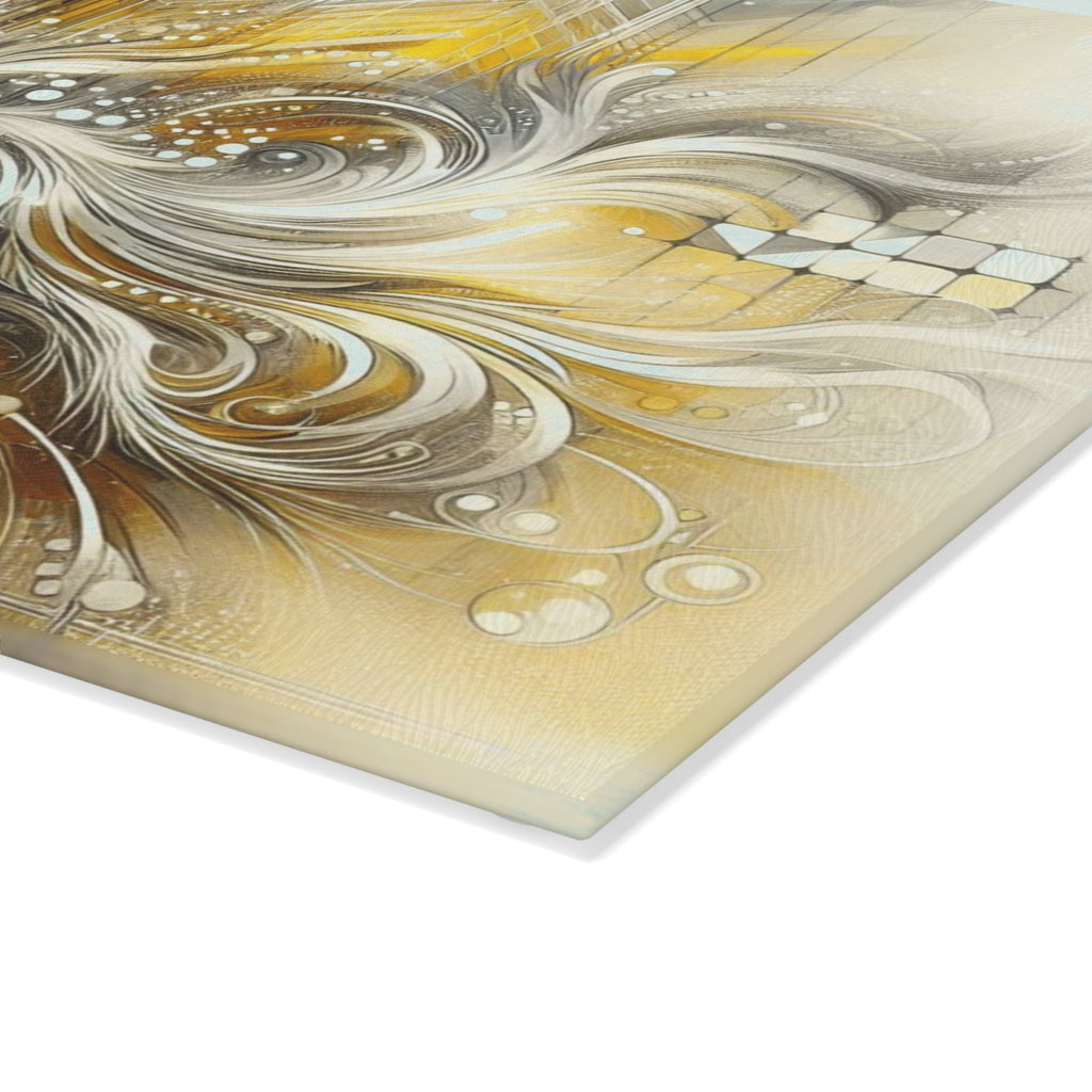 Stylish Yellow, Silver, and White Abstract Glass Cutting Board