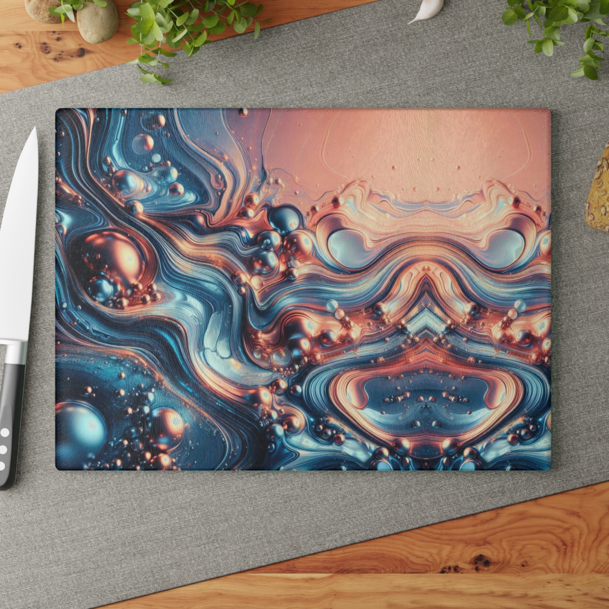 Copper and Blue Abstract Design Cutting Board