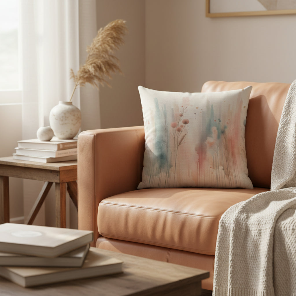 Abstract Wildflowers Accent Pillow - Polyester Cotton Blend Decorative Throw Pillow