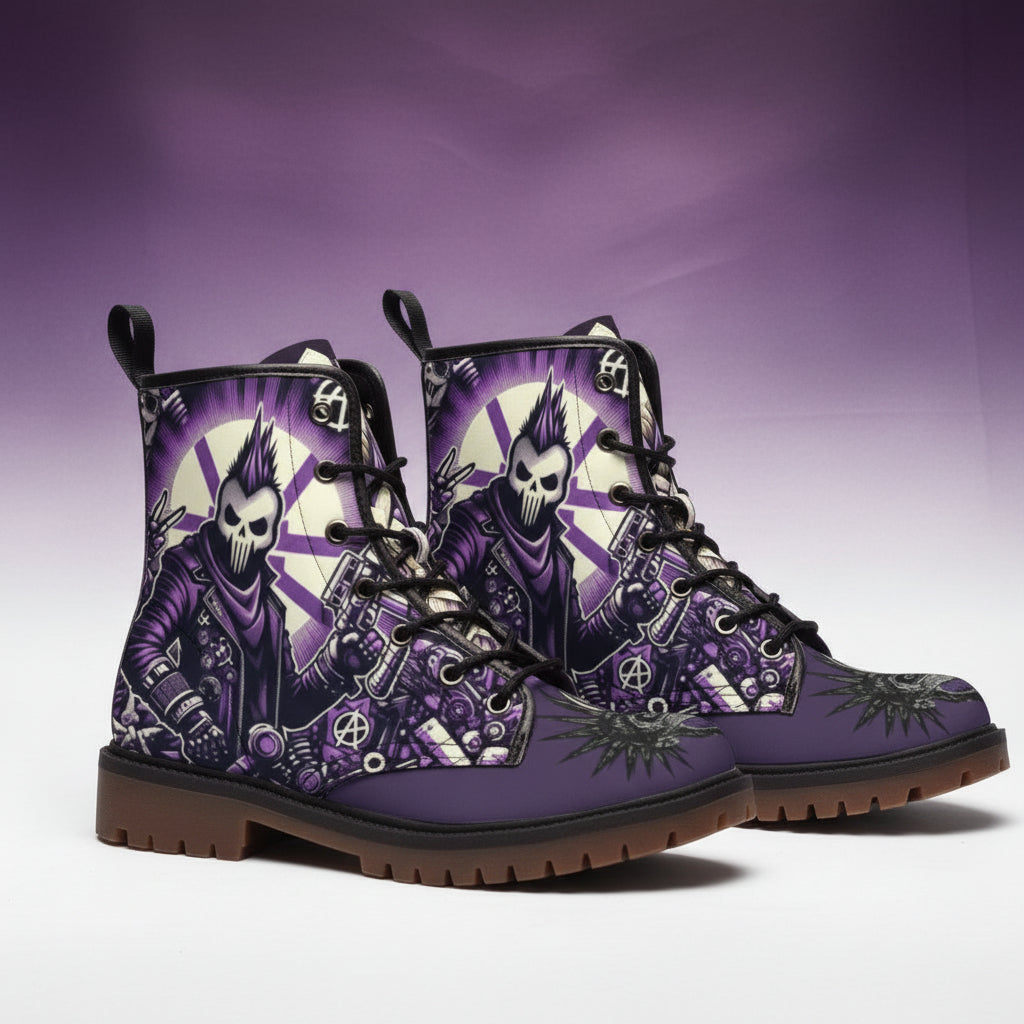 Men's Martin Skullstep Violet Leather Boots